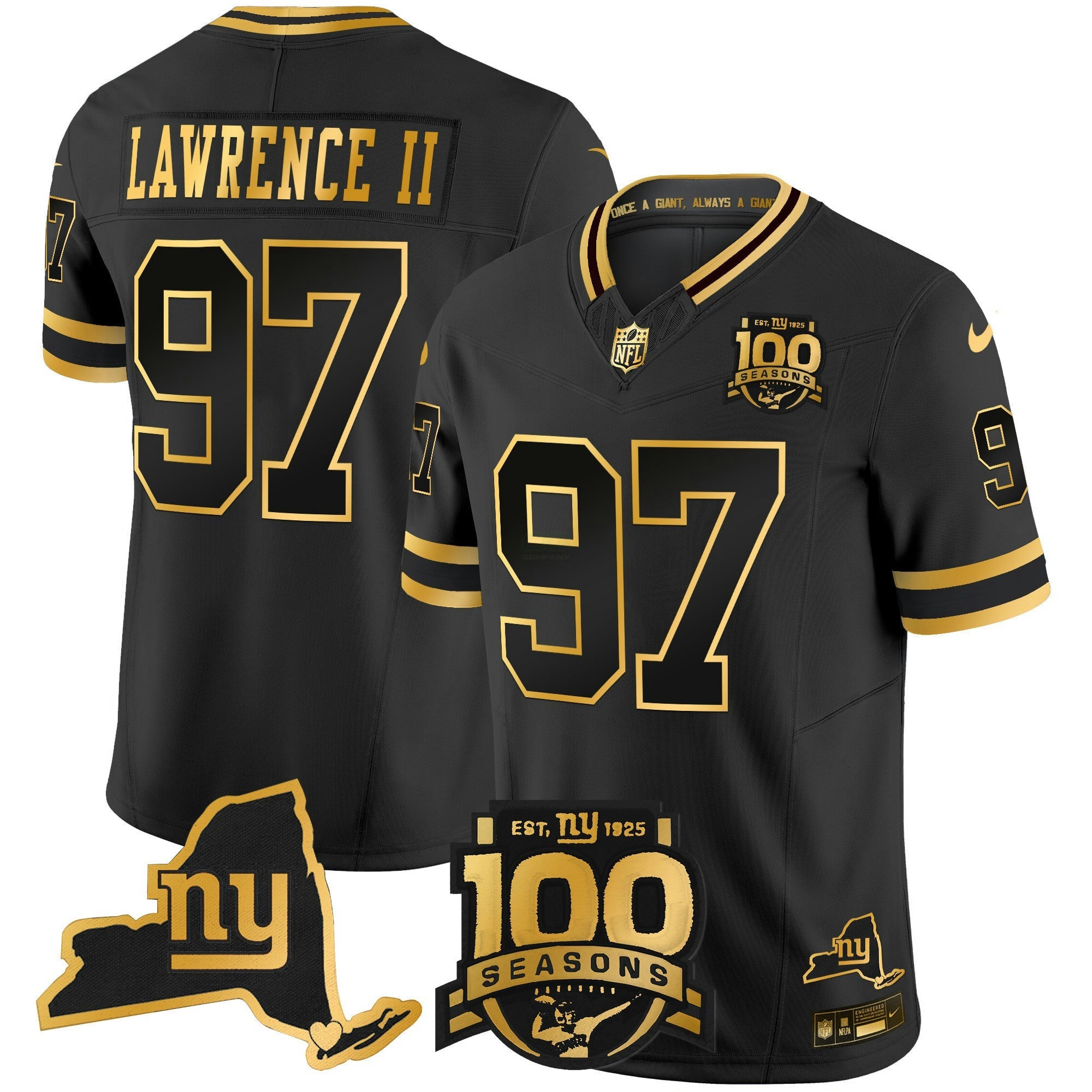Camisa NFL Men’s New York 100th Season & State Patch Dourada Vapor Limited Jersey