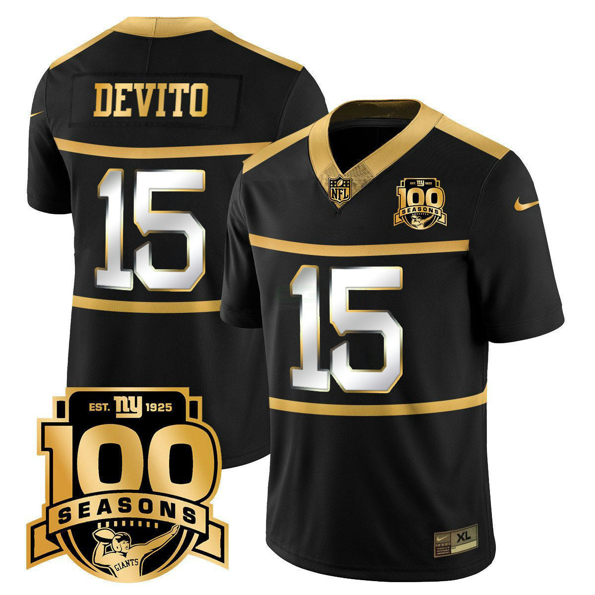 Camisa NFL Men’s New York ‘Century Red’ 100th Season Commemorative Dourada Vapor Jersey