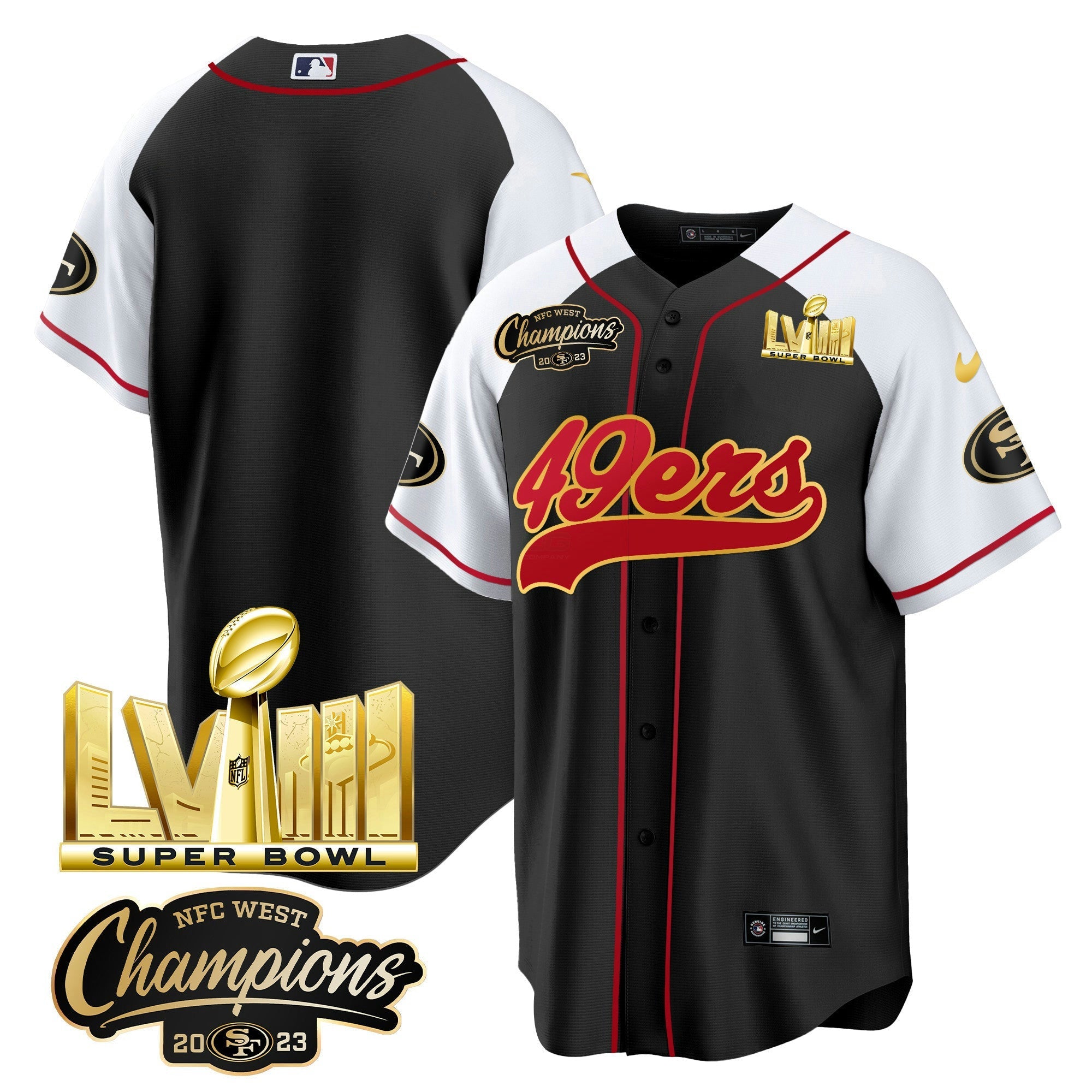 Camisa NFL Men’s NFC West Champions & Super Bowl LVIII Dourada Patch Jersey
