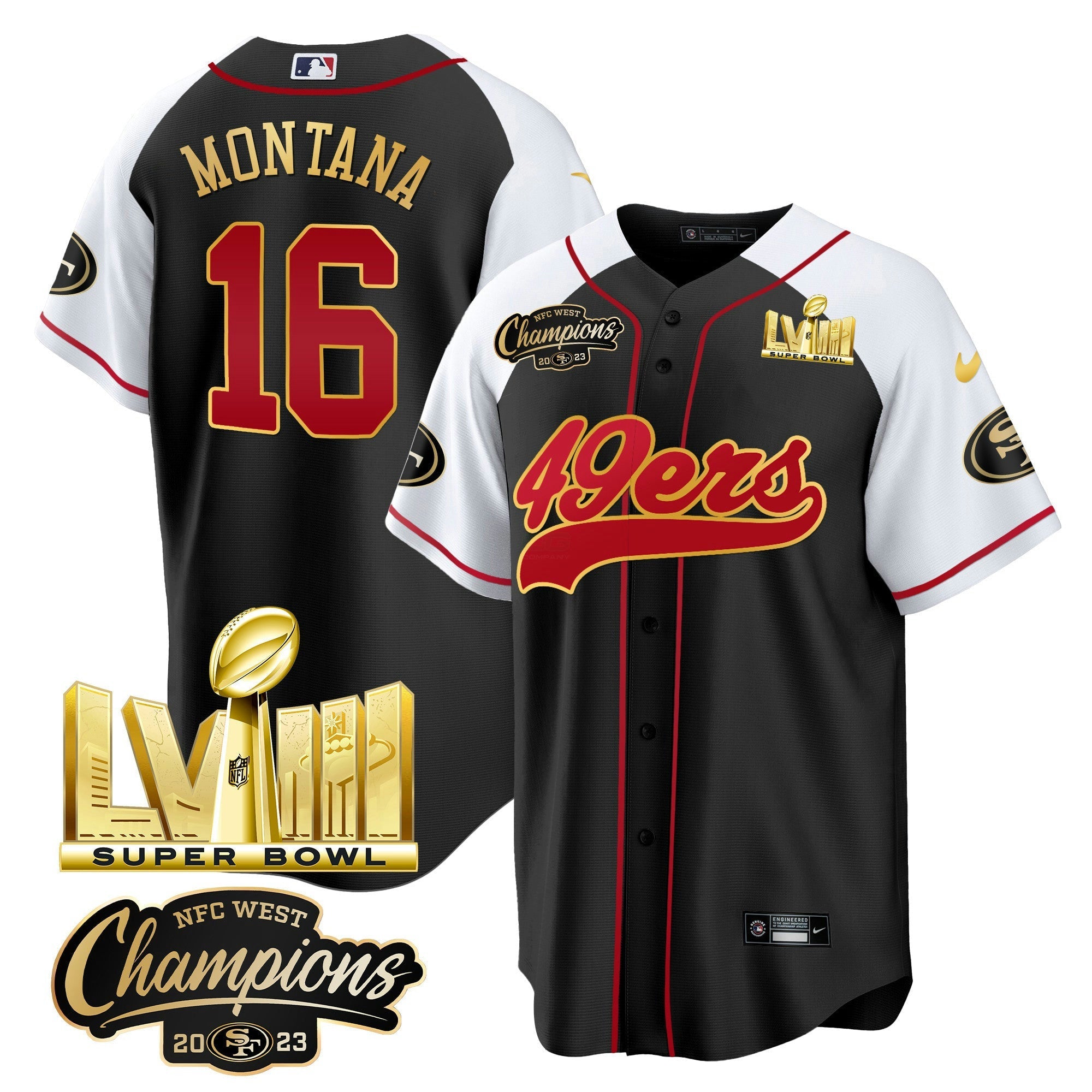 Camisa NFL Men’s NFC West Champions & Super Bowl LVIII Dourada Patch Jersey
