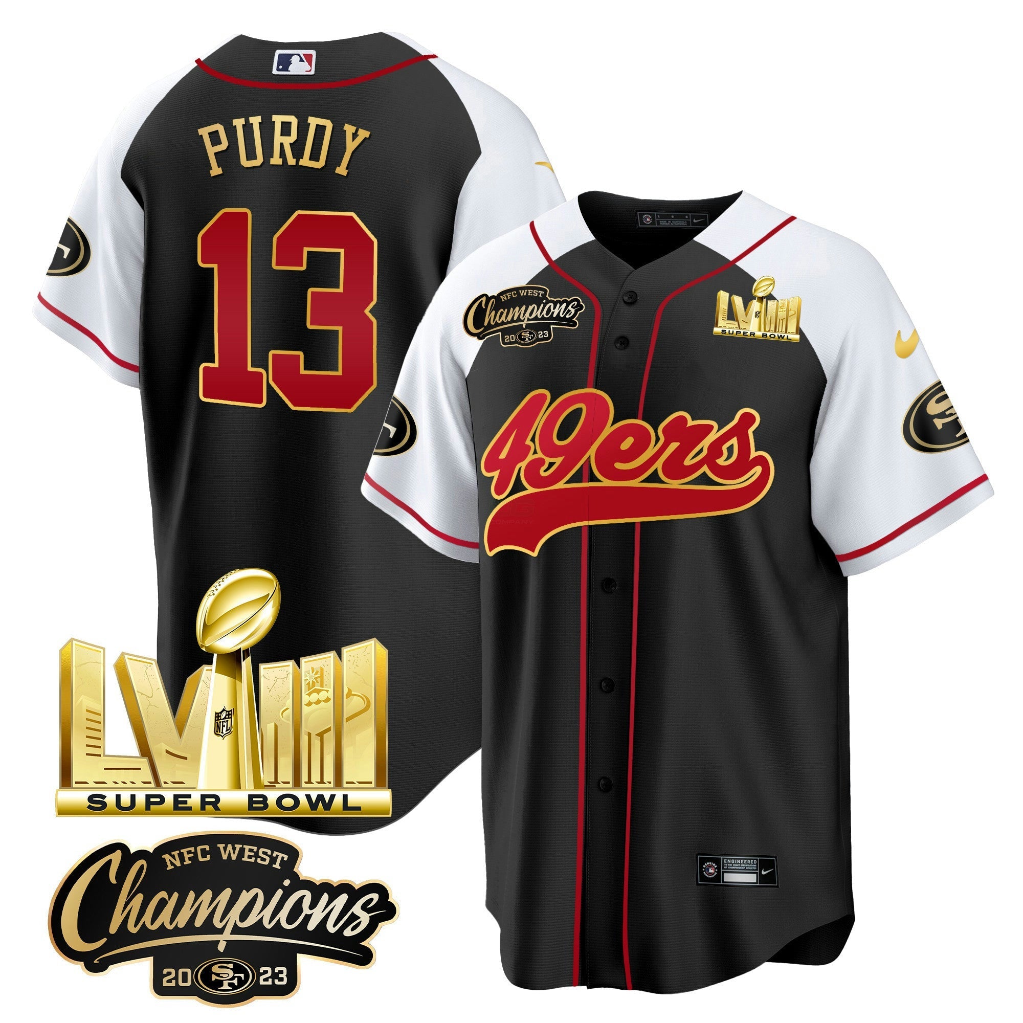 Camisa NFL Men’s NFC West Champions & Super Bowl LVIII Dourada Patch Jersey