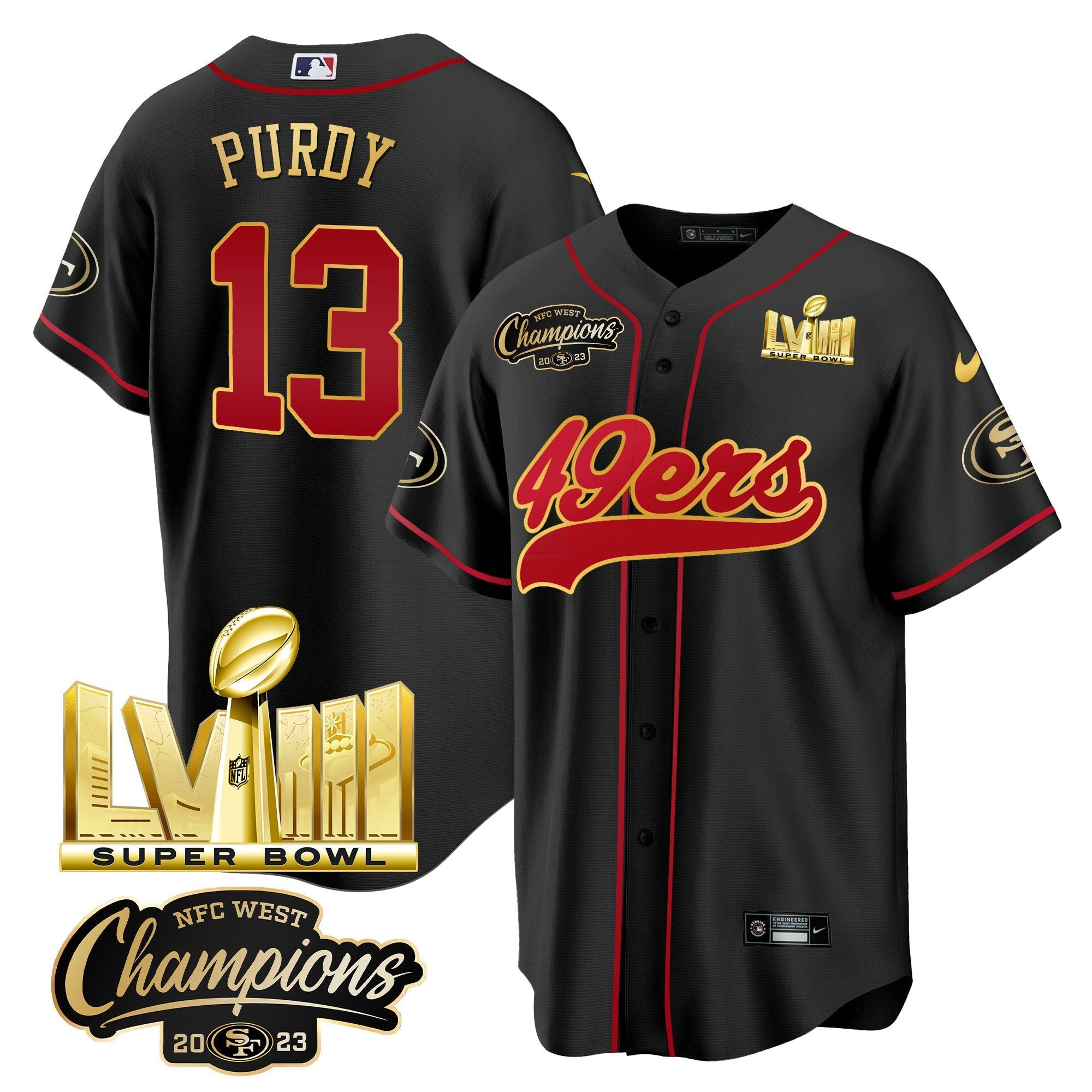 Camisa NFL Men’s NFC West Champions & Super Bowl LVIII Dourada Patch Jersey