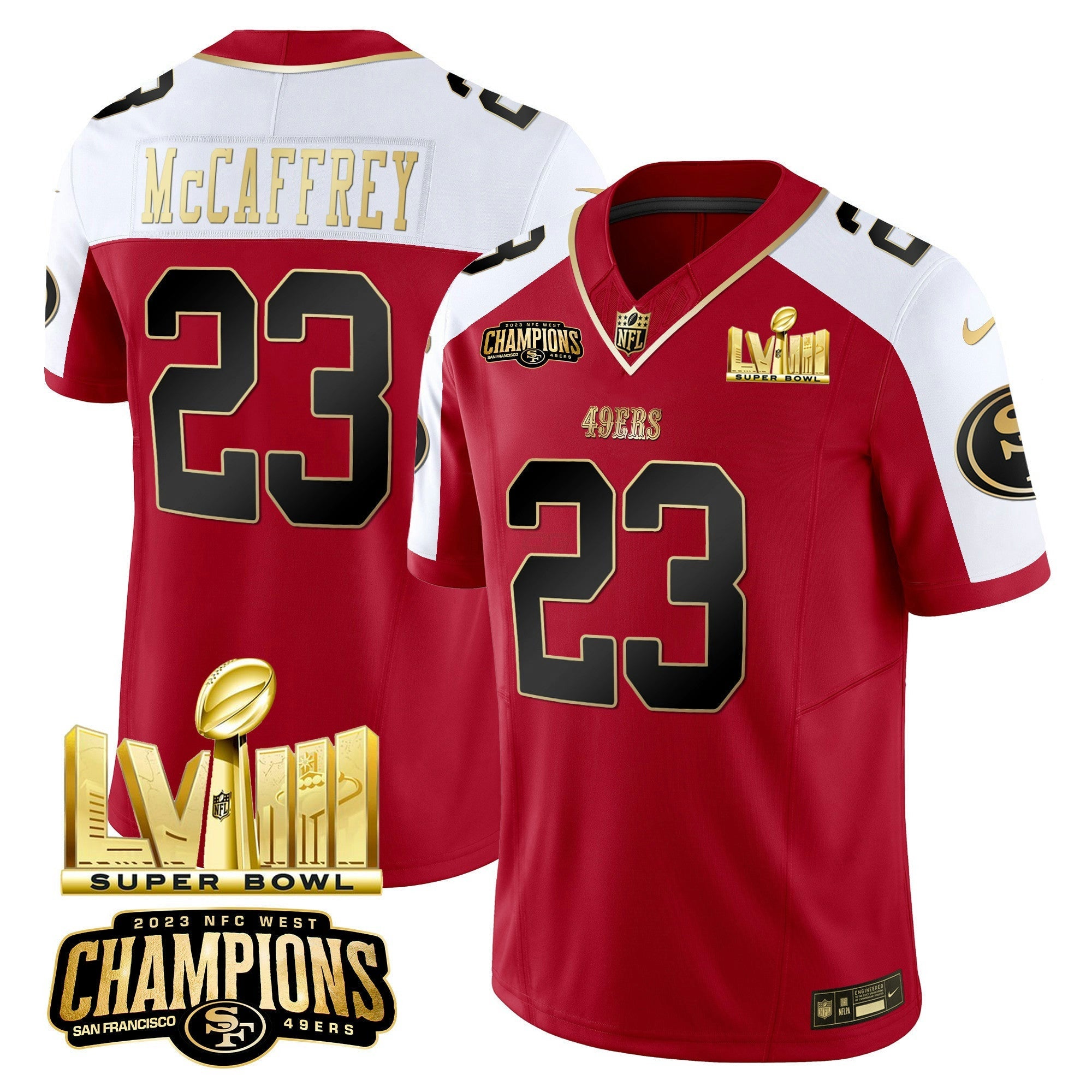 Camisa NFL Men’s NFC West Champions & Super Bowl LVIII Dourada Patch Vapor Jersey