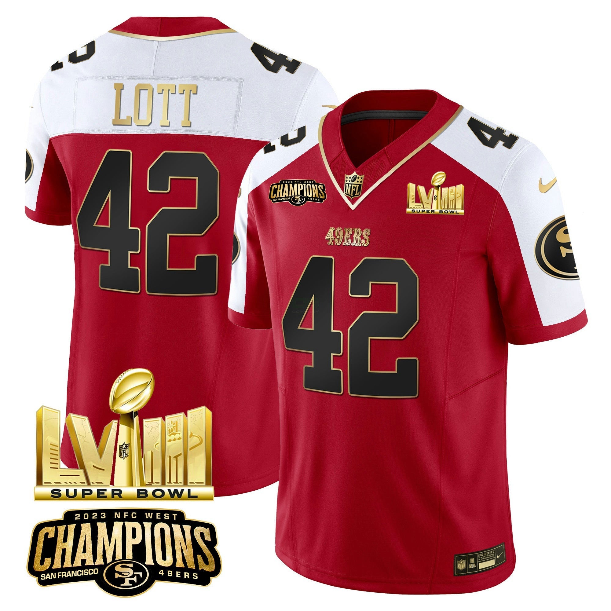 Camisa NFL Men’s NFC West Champions & Super Bowl LVIII Dourada Patch Vapor Jersey