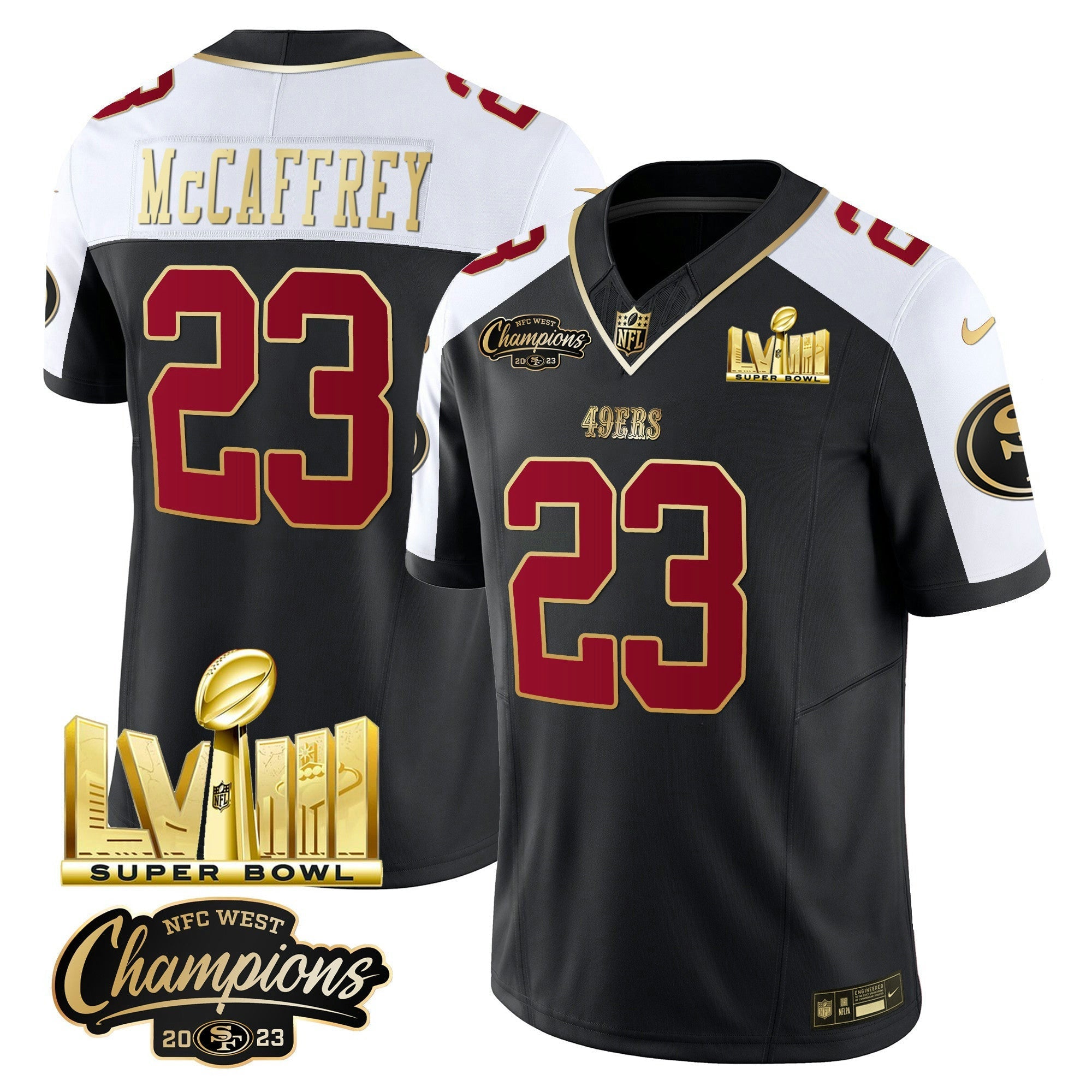 Camisa NFL Men’s NFC West Champions & Super Bowl LVIII Dourada Patch Vapor Jersey V2