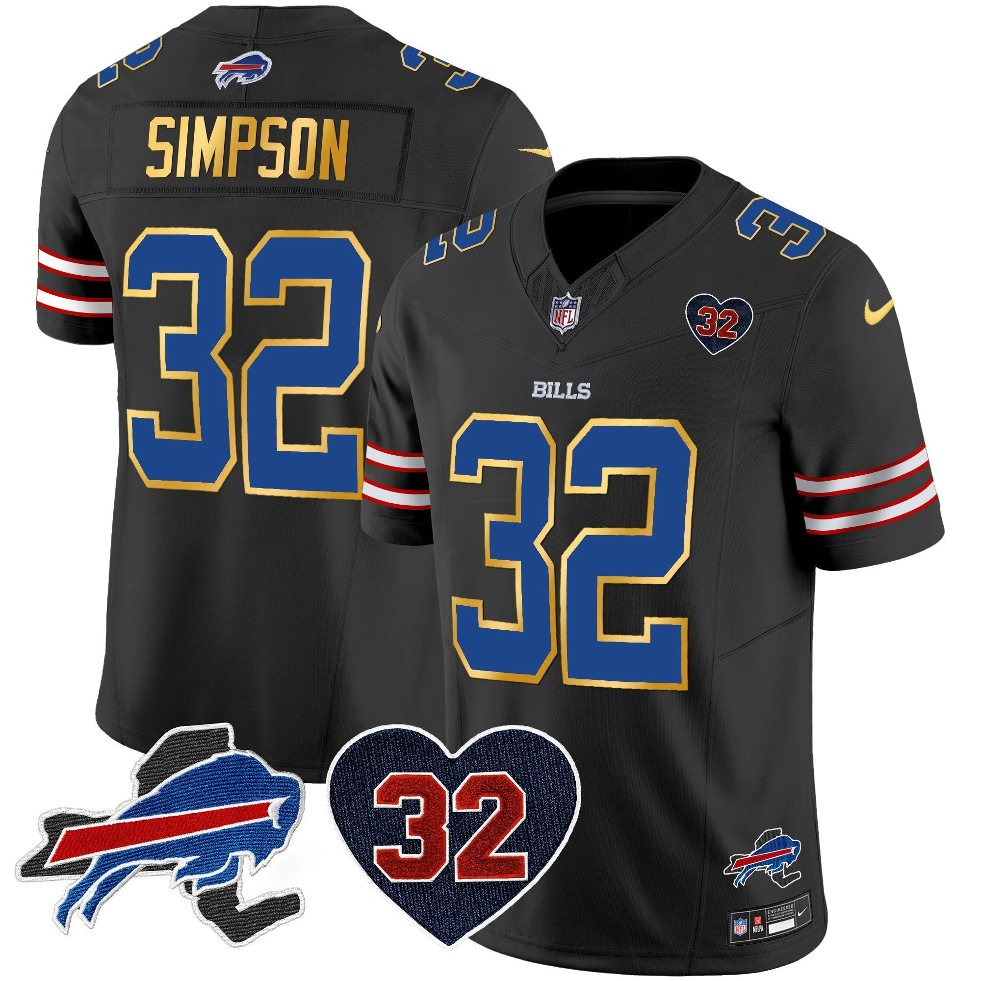 Camisa NFL Men’s O.J. Simpson Patch Dourada Trim Vapor Limited Jersey