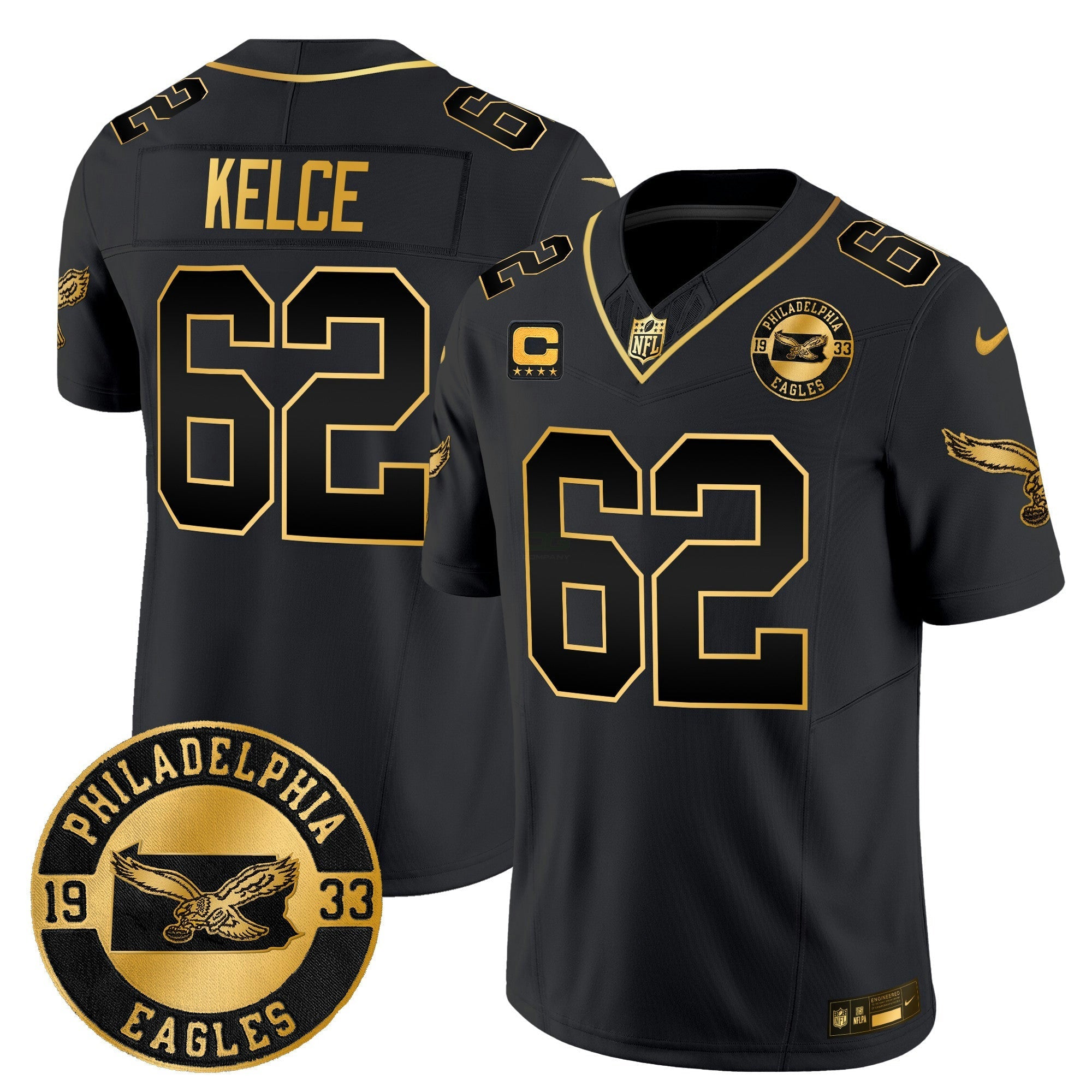 Camisa NFL Men’s Philadelphia 2024 Throwback Dourada Vapor Limited Jersey – Est. 1933 Patch