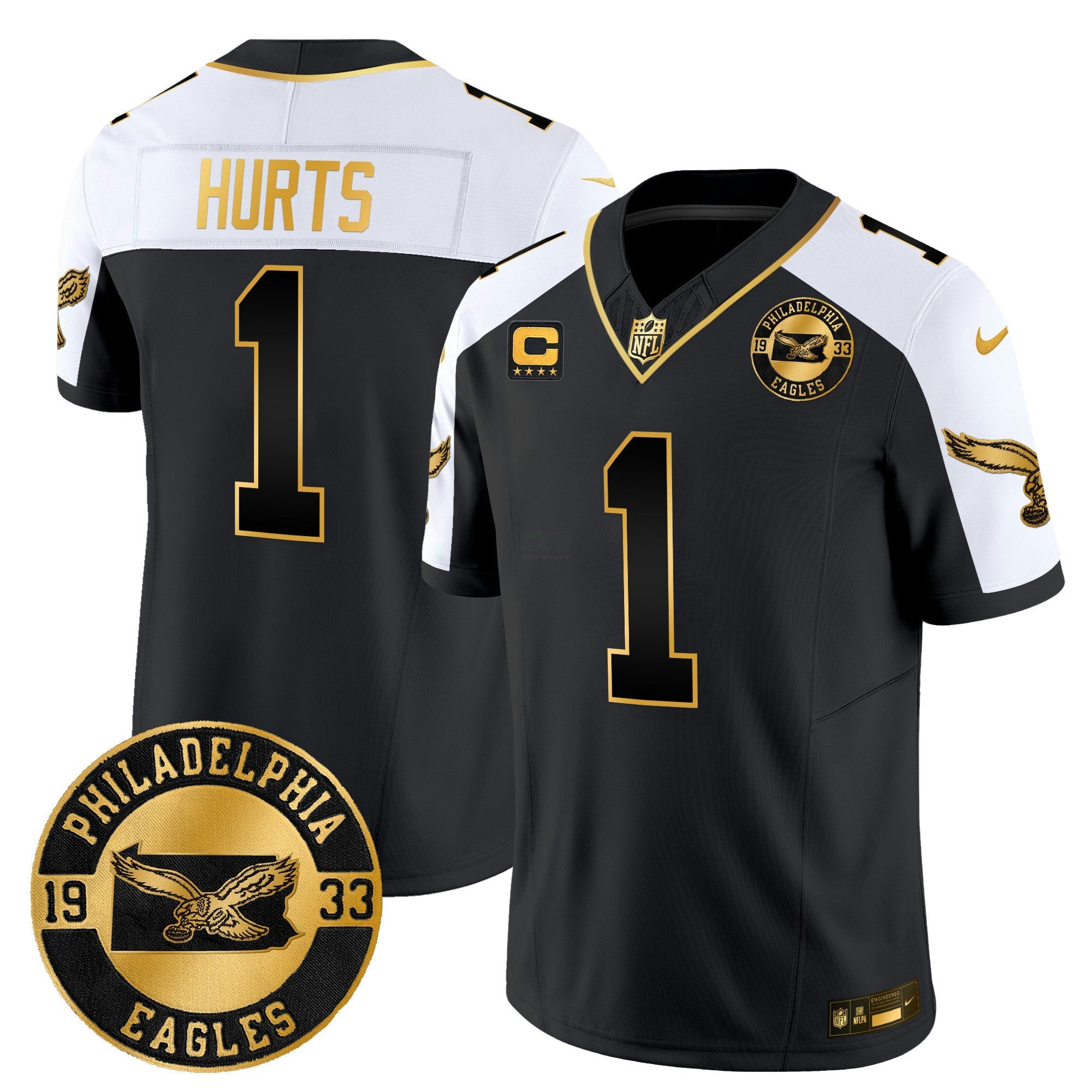 Camisa NFL Men’s Philadelphia 2024 Throwback Dourada Vapor Limited Jersey – Est. 1933 Patch