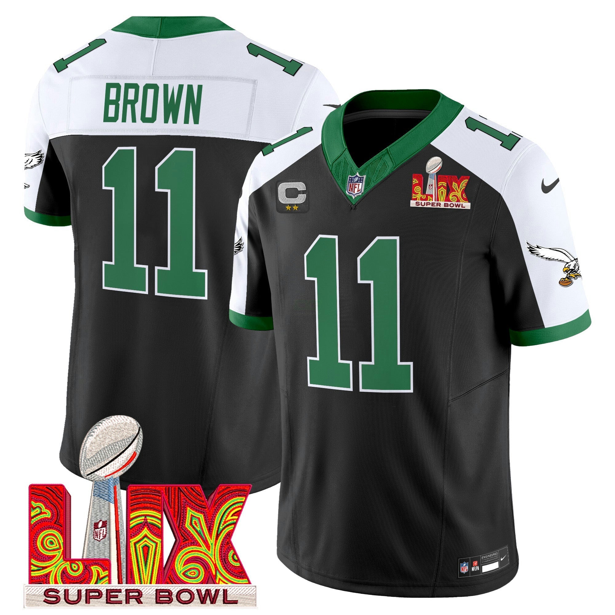 Camisa NFL Men’s Philadelphia Kelly Green Super Bowl LIX Patch Vapor Limited Jersey