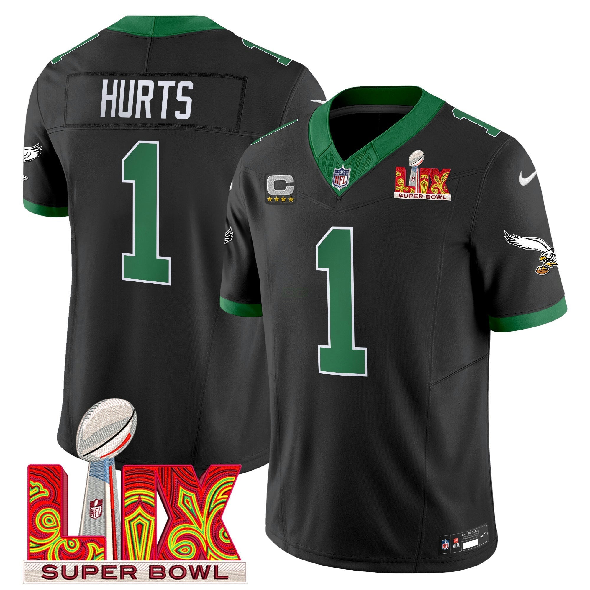 Camisa NFL Men’s Philadelphia Kelly Green Super Bowl LIX Patch Vapor Limited Jersey