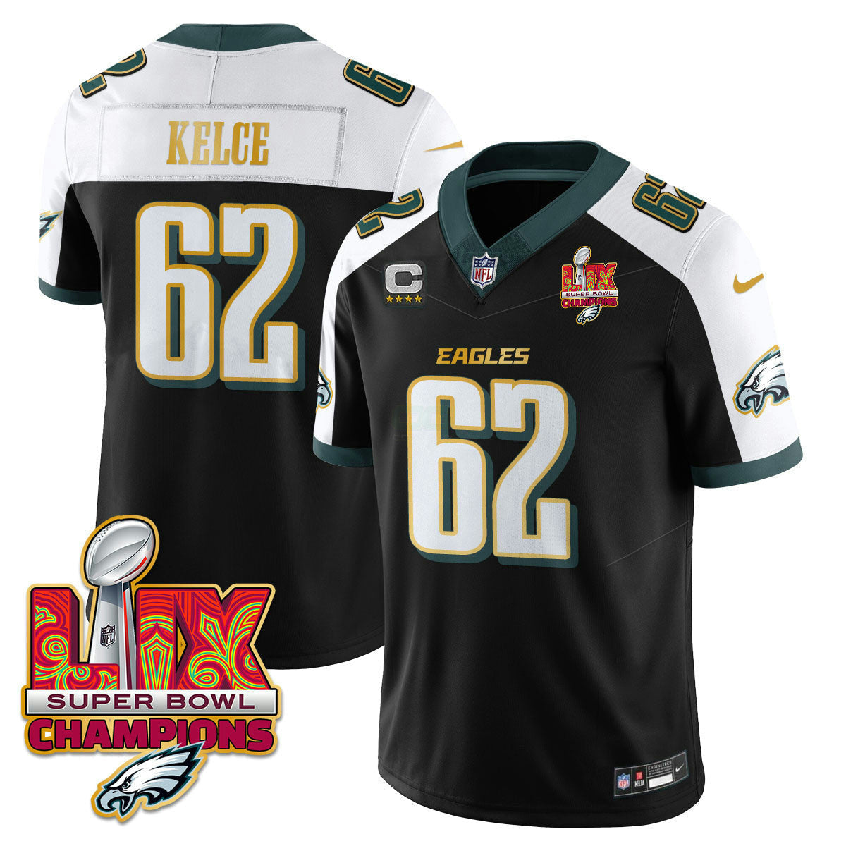 Camisa NFL Men’s Philadelphia Super Bowl LIX Champions Dourada Trim Vapor Limited Jersey