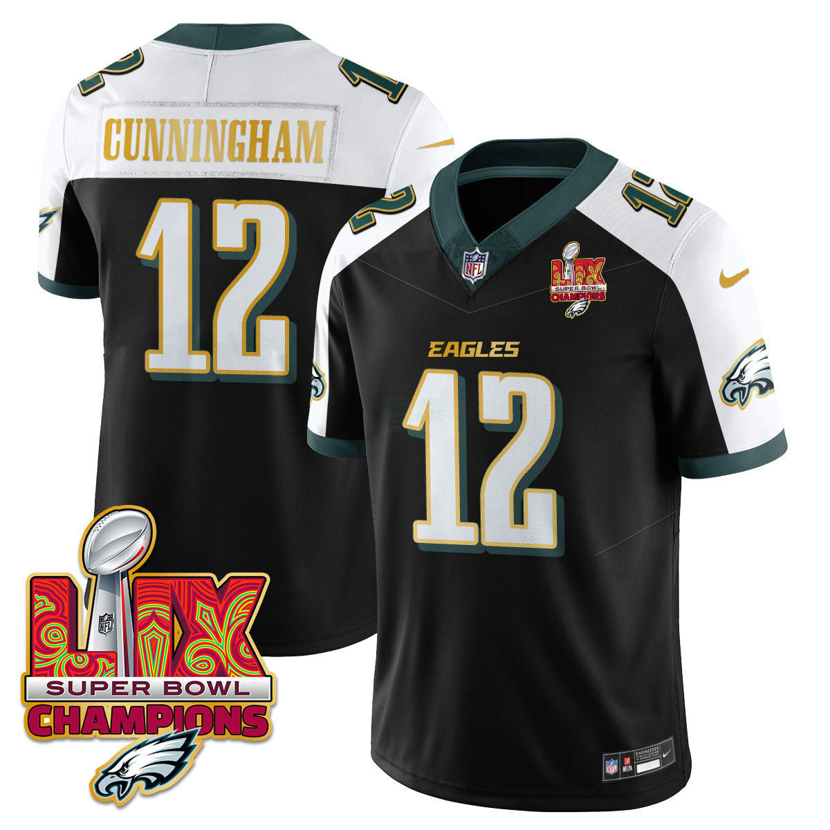 Camisa NFL Men’s Philadelphia Super Bowl LIX Champions Dourada Trim Vapor Limited Jersey