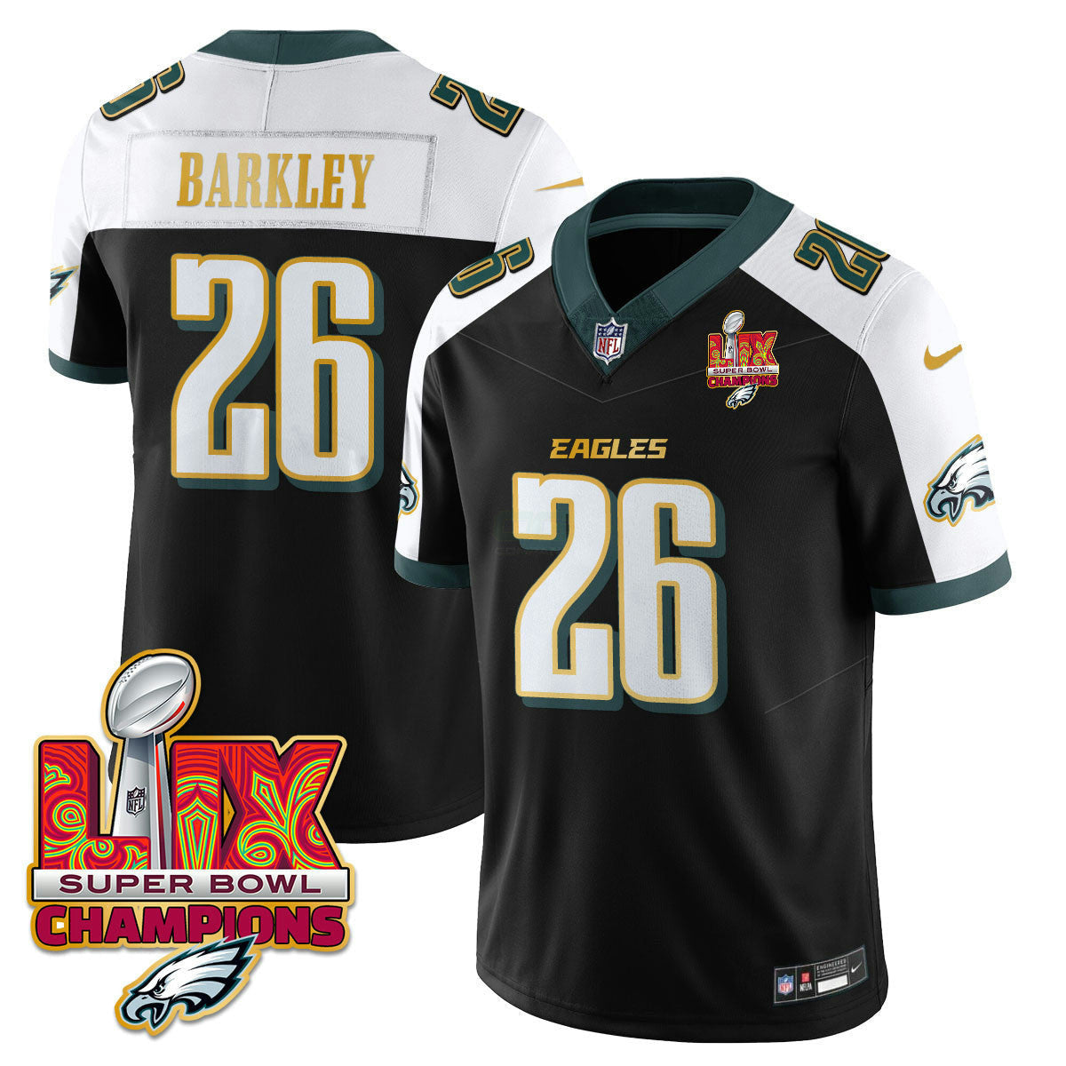 Camisa NFL Men’s Philadelphia Super Bowl LIX Champions Dourada Trim Vapor Limited Jersey