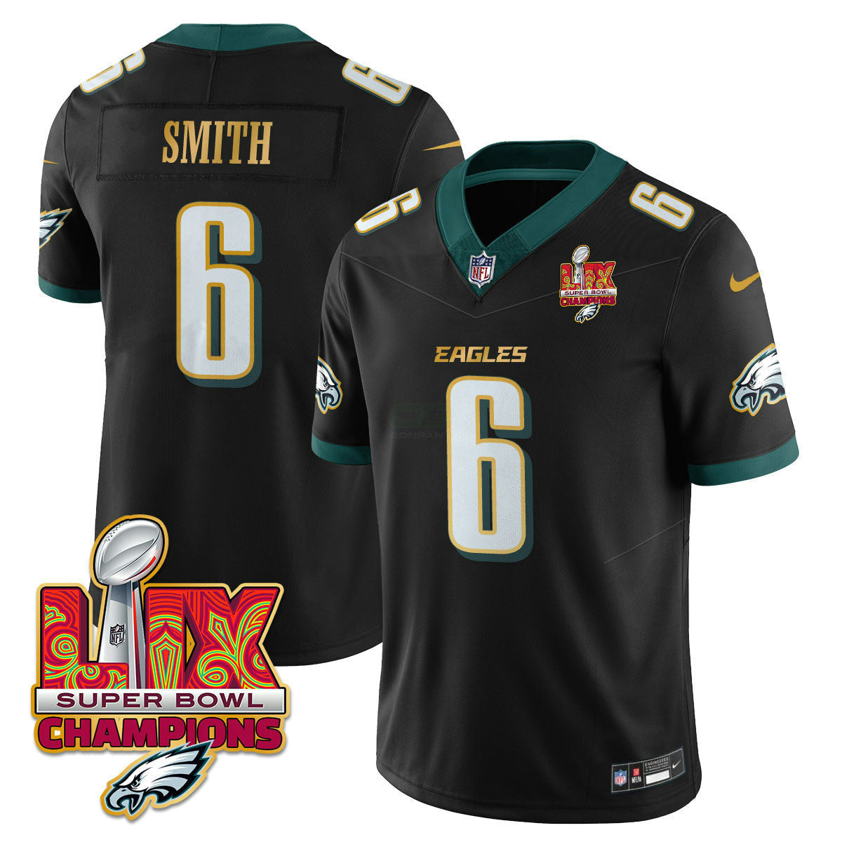 Camisa NFL Men’s Philadelphia Super Bowl LIX Champions Dourada Trim Vapor Limited Jersey