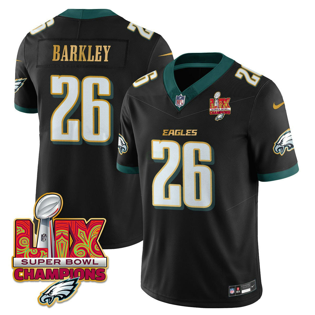 Camisa NFL Men’s Philadelphia Super Bowl LIX Champions Dourada Trim Vapor Limited Jersey