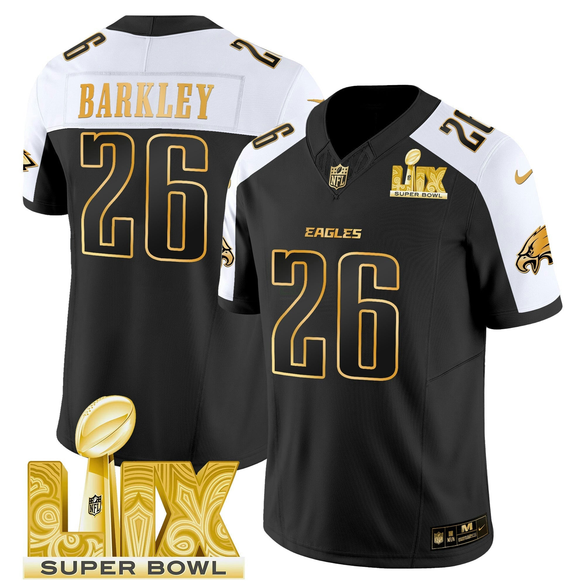 Camisa NFL Men’s Philadelphia Super Bowl LIX Patch Dourada Vapor Limited Jersey