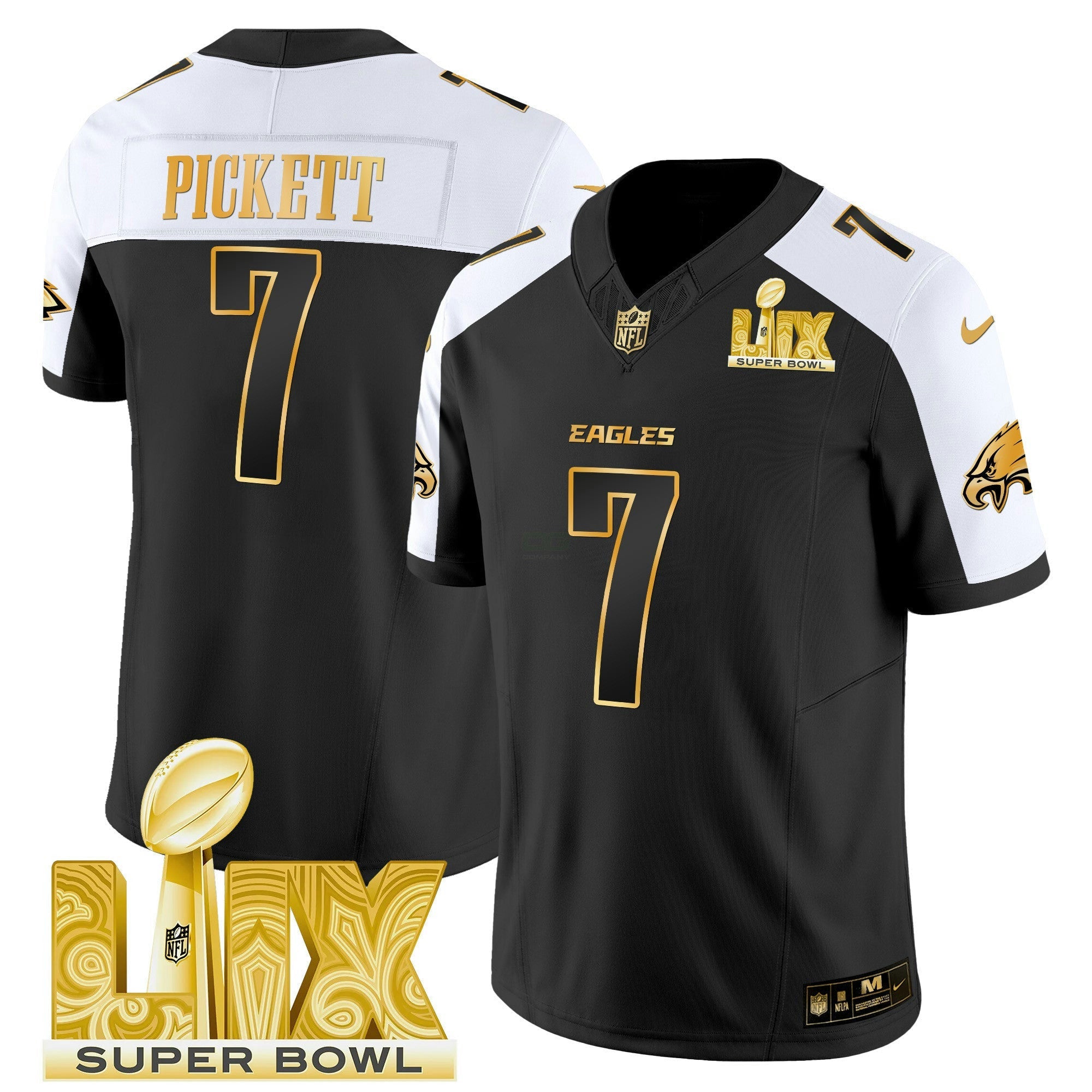 Camisa NFL Men’s Philadelphia Super Bowl LIX Patch Dourada Vapor Limited Jersey