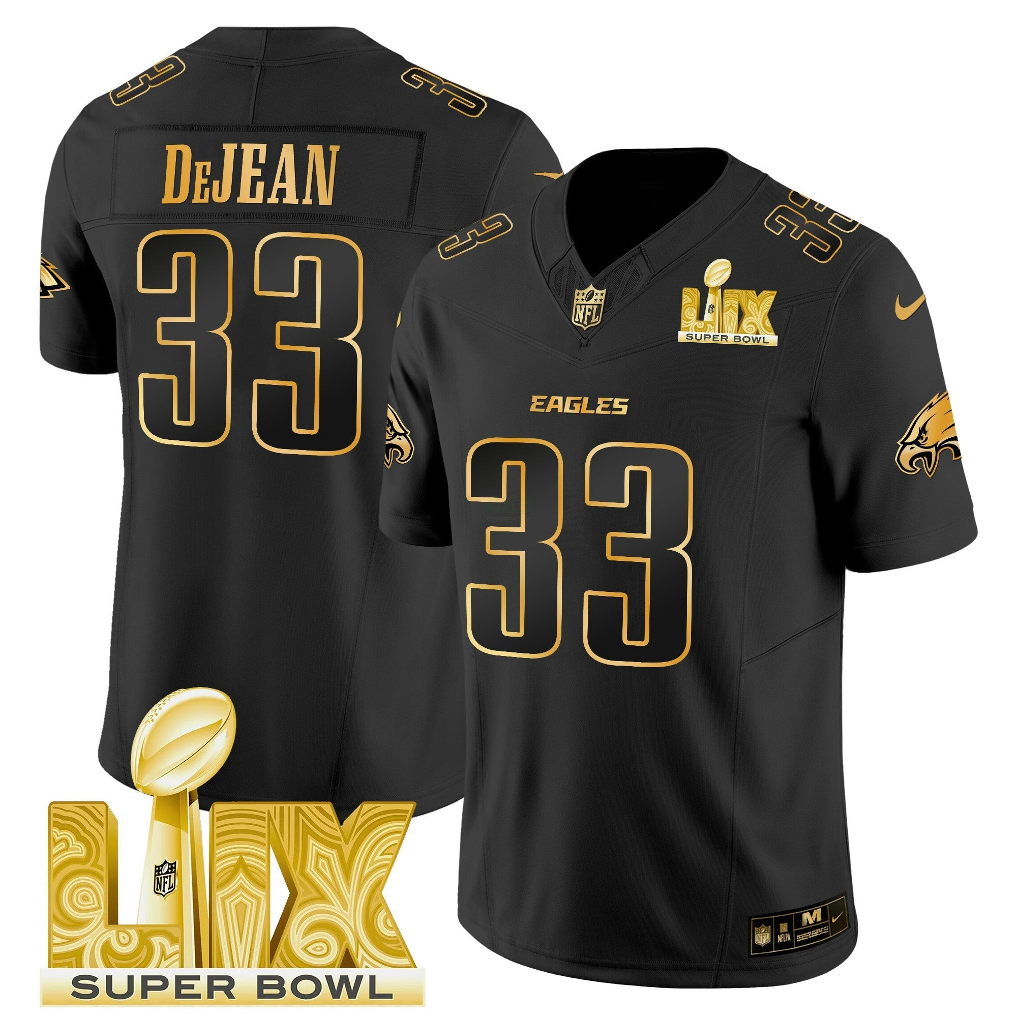Camisa NFL Men’s Philadelphia Super Bowl LIX Patch Dourada Vapor Limited Jersey