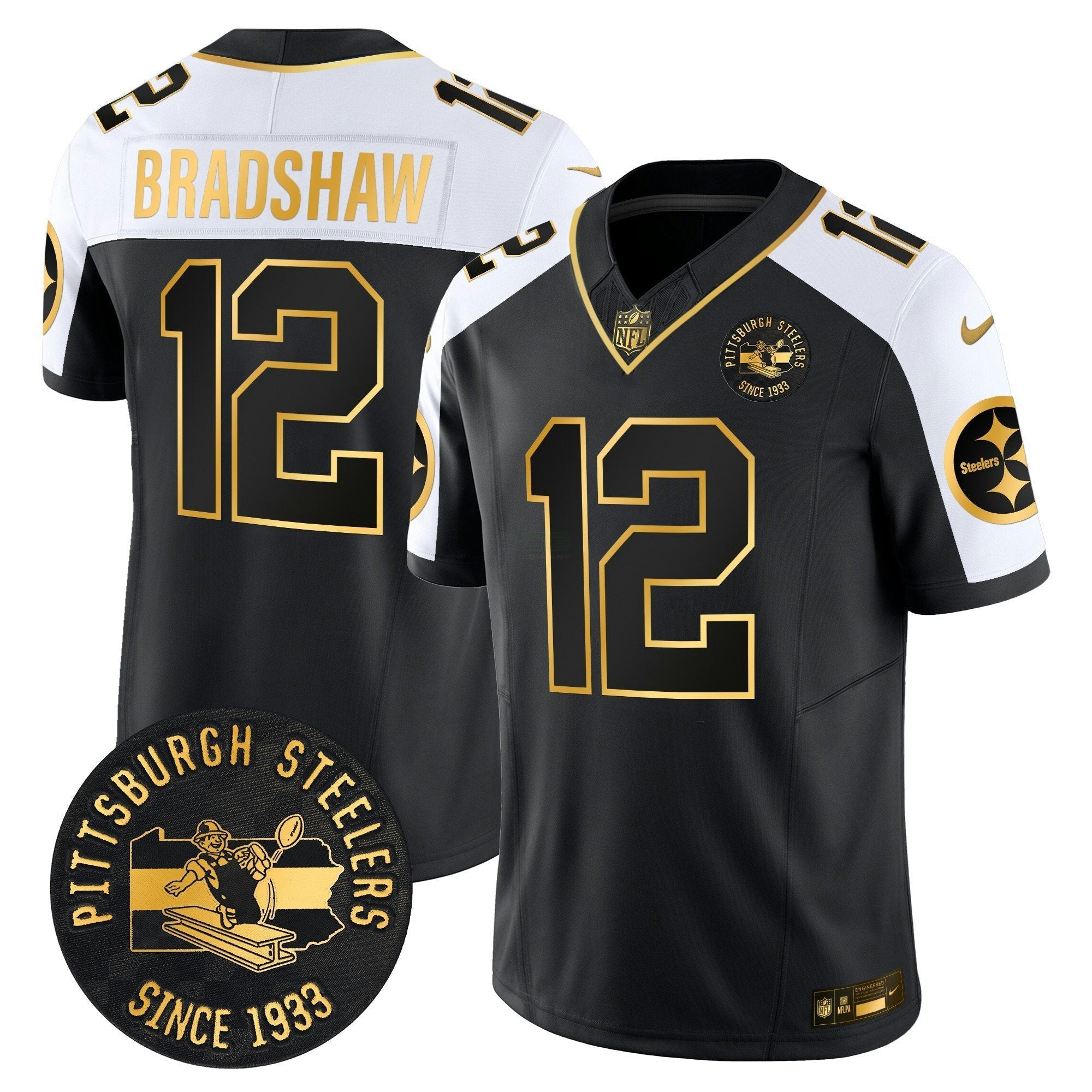 Camisa NFL Men’s Pittsburgh Throwback 1933 Patch Dourada Vapor Limited Jersey