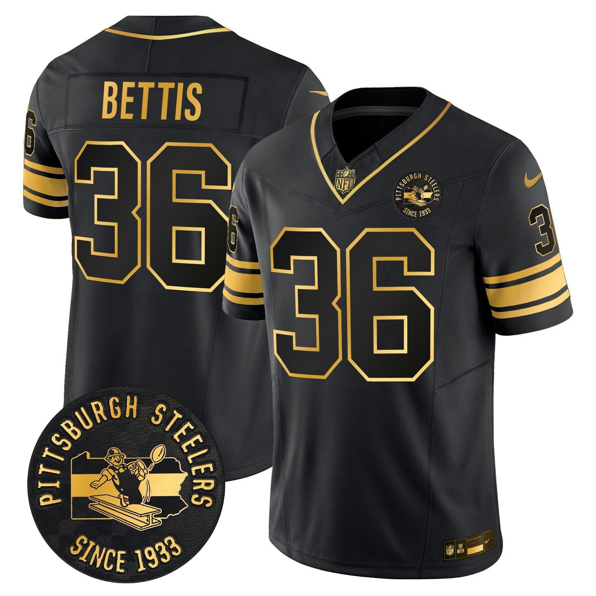 Camisa NFL Men’s Pittsburgh Throwback 1933 Patch Dourada Vapor Limited Jersey