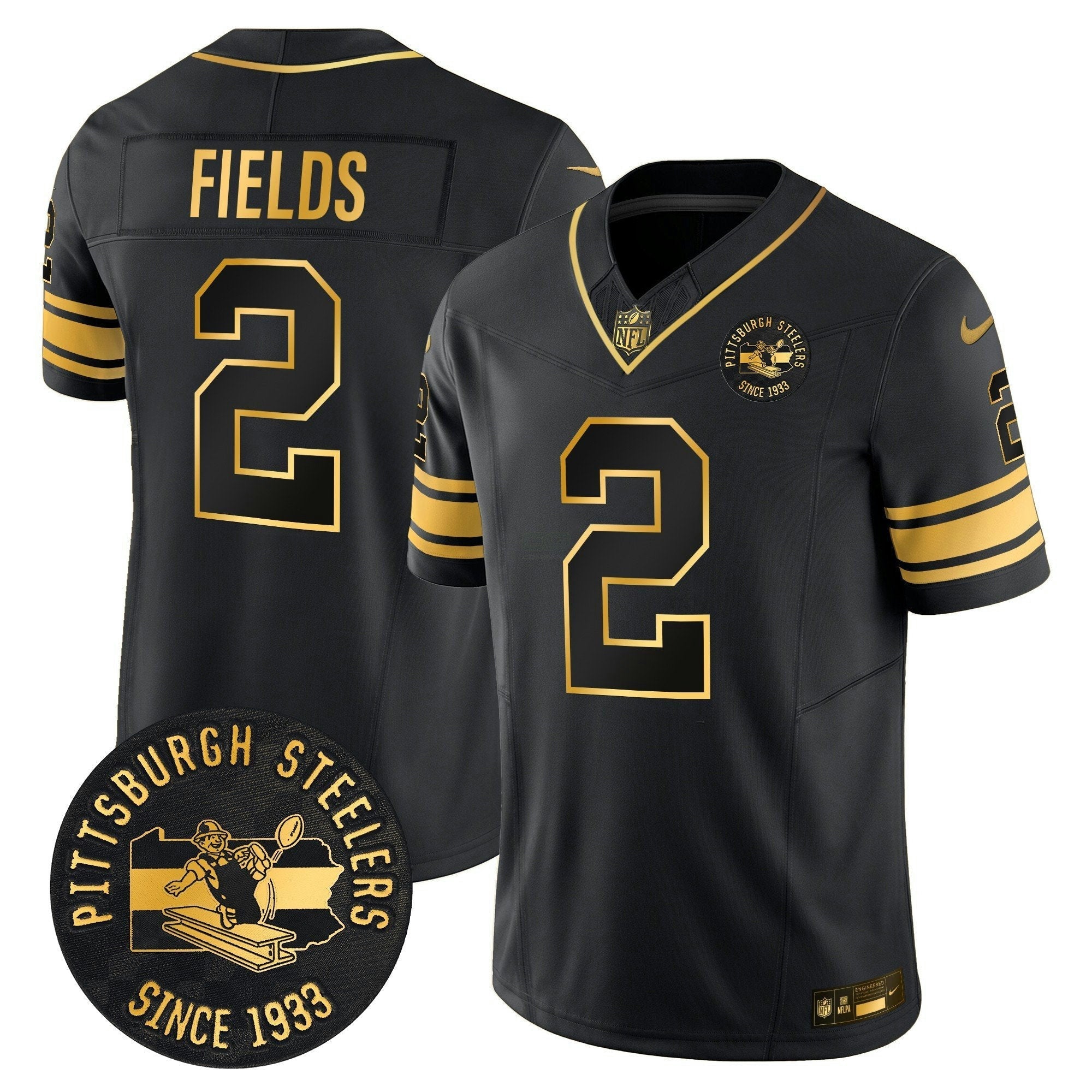 Camisa NFL Men’s Pittsburgh Throwback 1933 Patch Dourada Vapor Limited Jersey