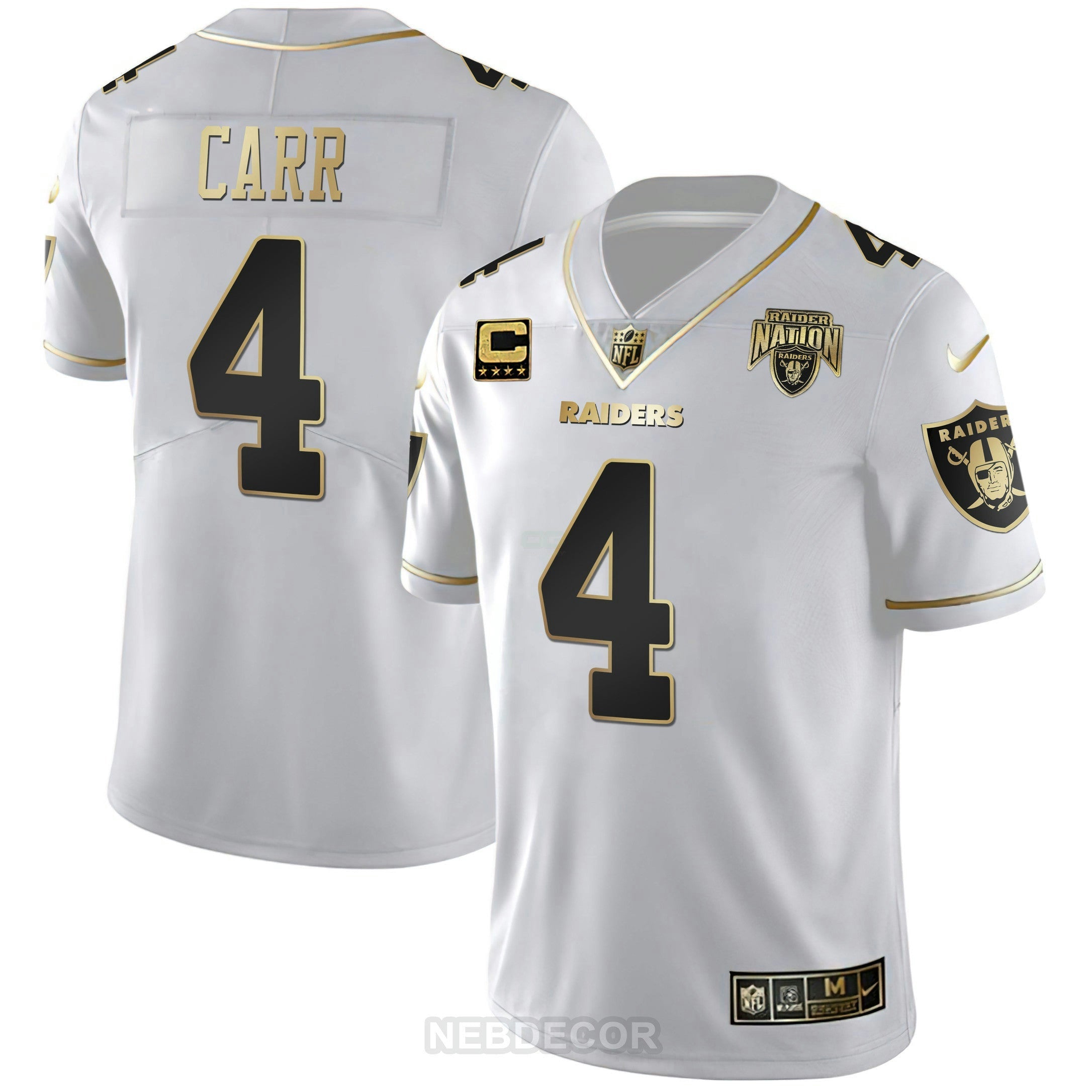 Camisa NFL Men’s Raider Nation Patch Branca Dourada and Preta Dourada Jersey