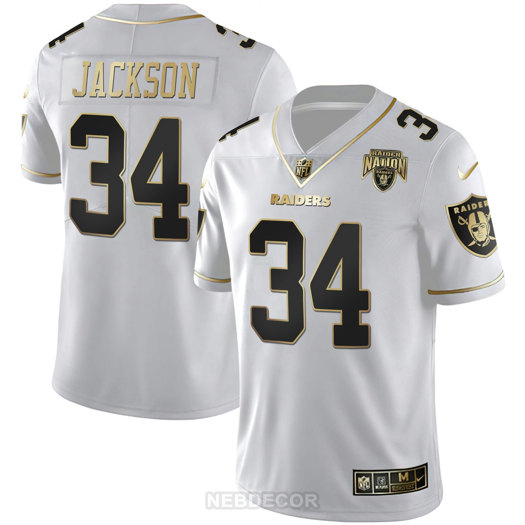 Camisa NFL Men’s Raider Nation Patch Branca Dourada and Preta Dourada Jersey