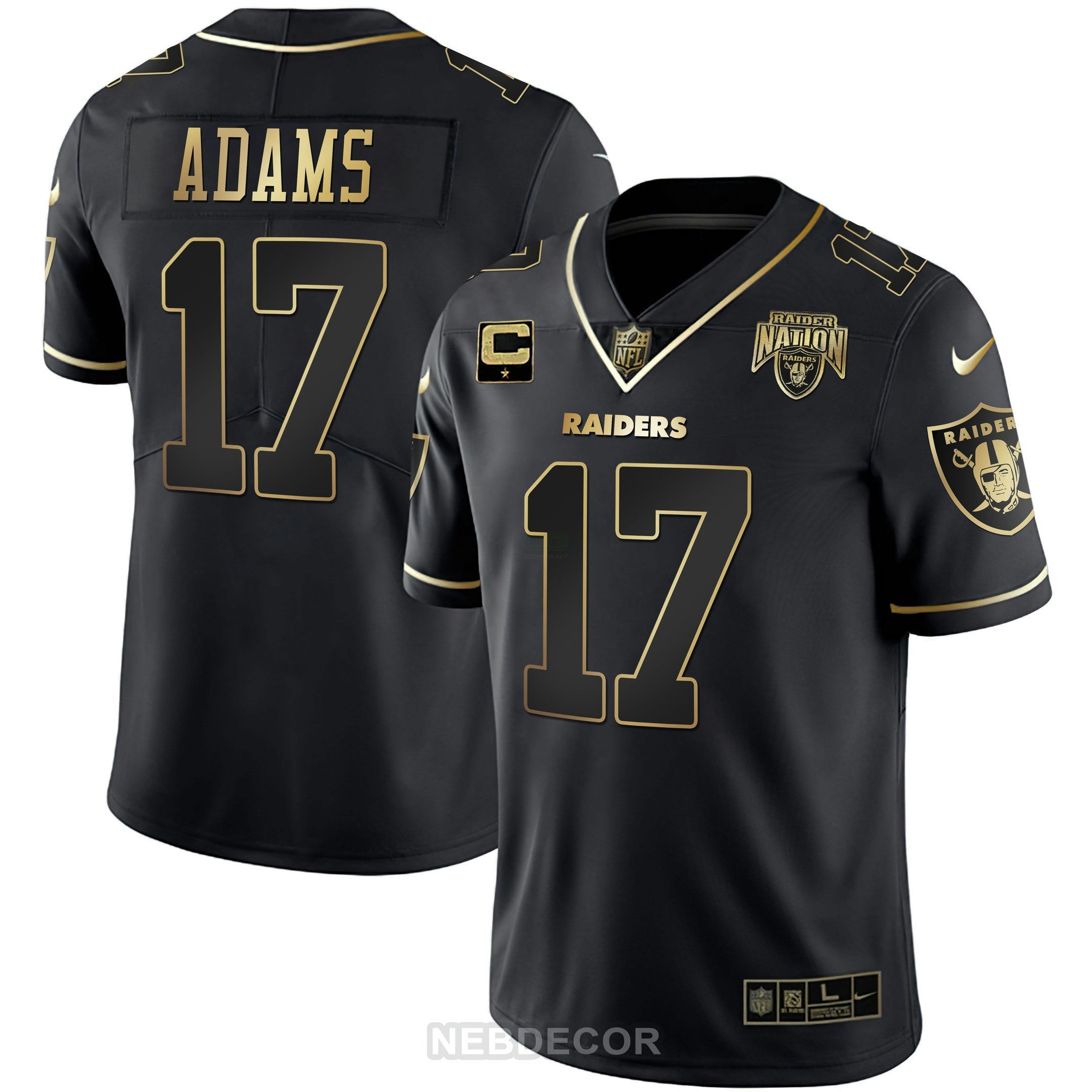 Camisa NFL Men’s Raider Nation Patch Branca Dourada and Preta Dourada Jersey