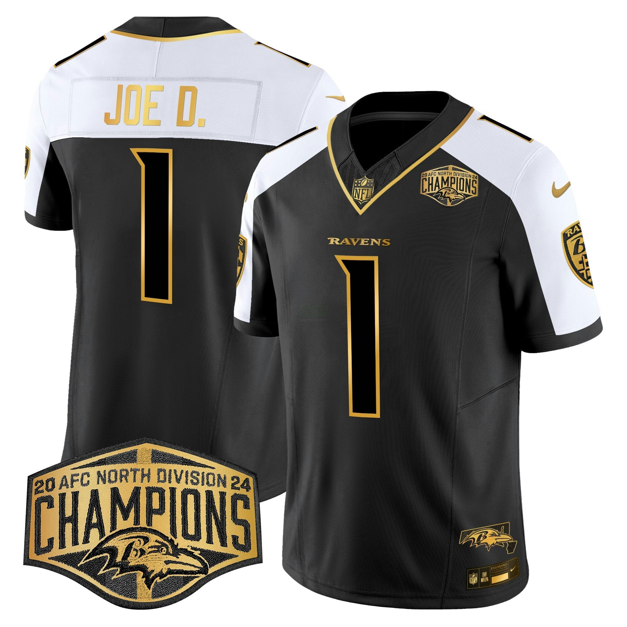 Camisa NFL Men’s Ravens Maryland 2024 AFC North Division Champions Patch Dourada Vapor Limited Jersey