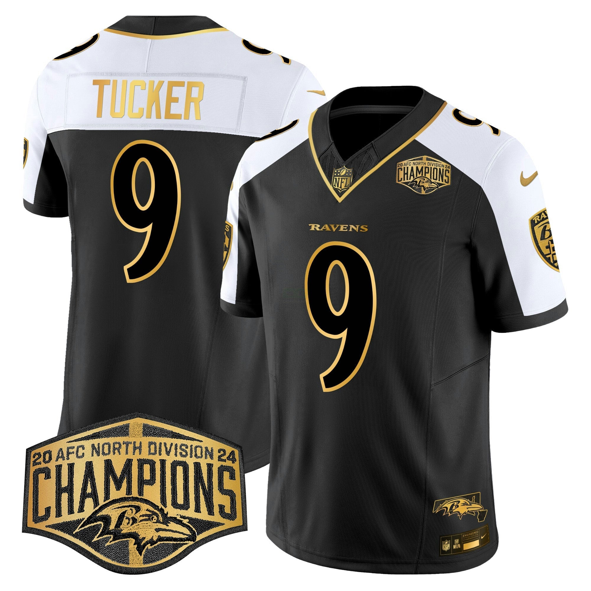 Camisa NFL Men’s Ravens Maryland 2024 AFC North Division Champions Patch Dourada Vapor Limited Jersey