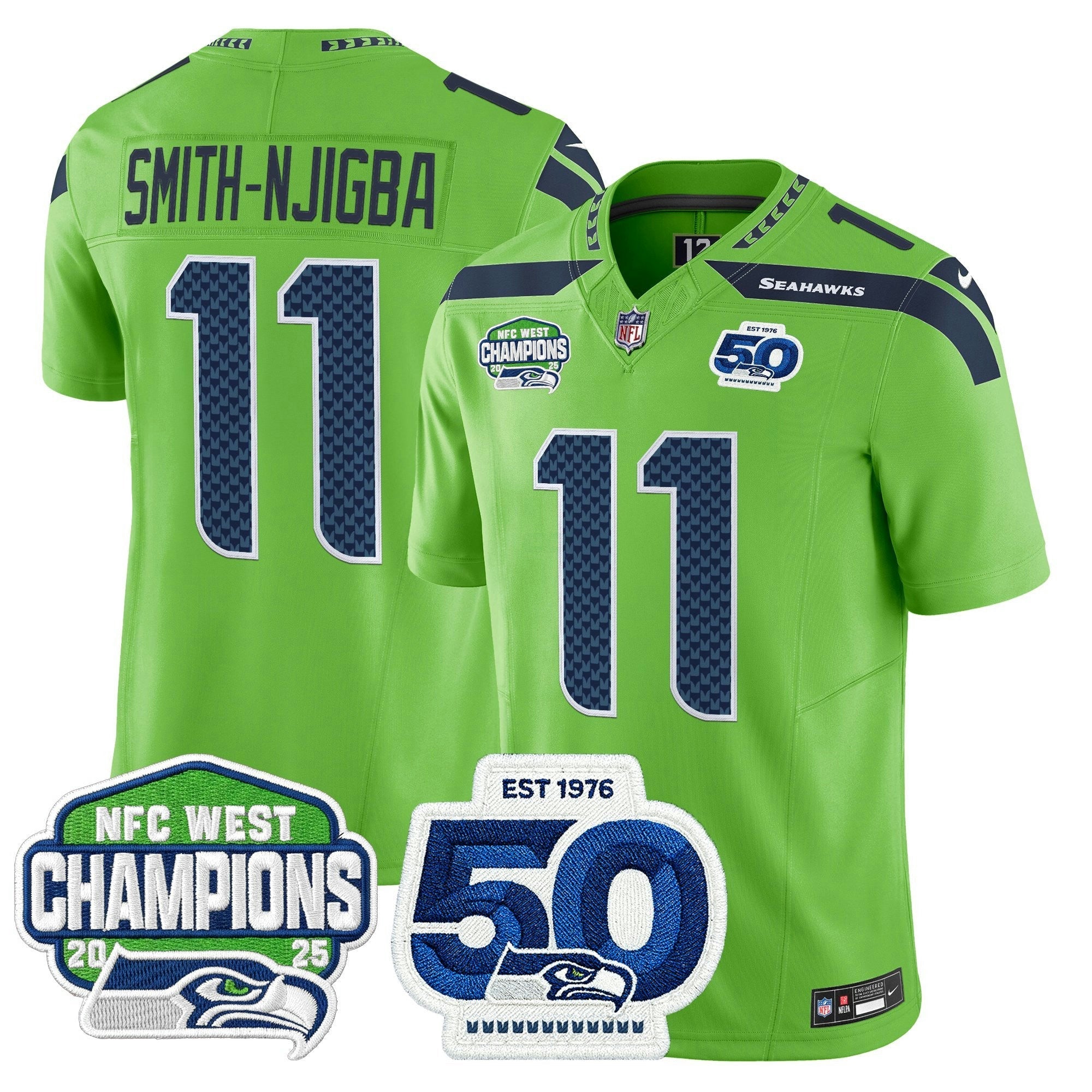 Camisa NFL Men’s Seattle 2025 NFC West Division Champions & 50th Anniversary Patch Vapor Limited Jersey