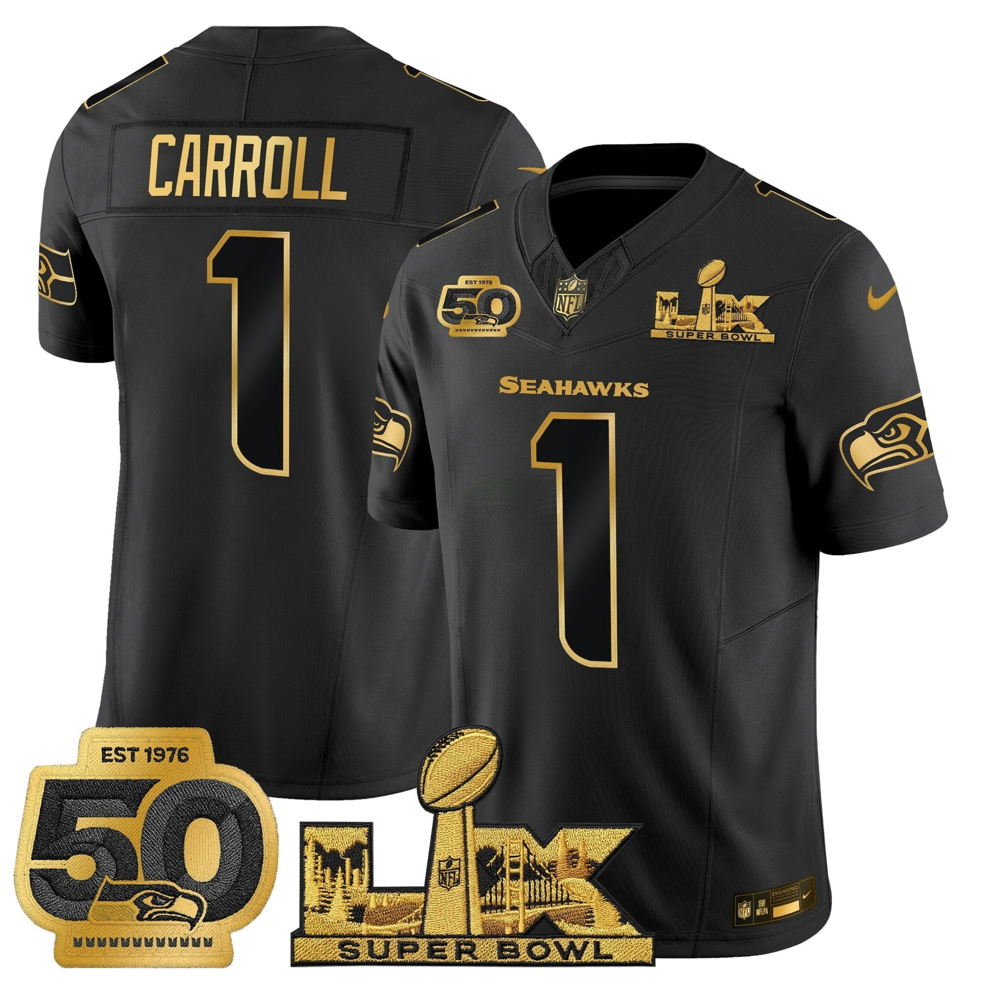 Camisa NFL Men’s Seattle “Super Bowl LX & 50th Patch” Dourada Vapor Limited Jersey