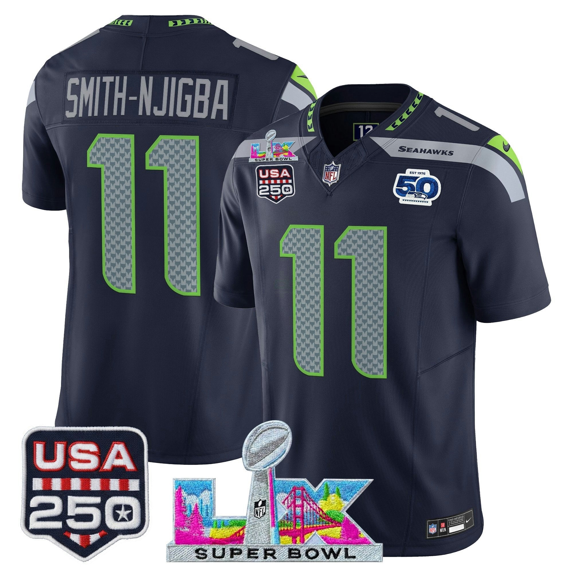 Camisa NFL Men’s Seattle “Super Bowl LX & United States 250th Anniversary Patch” Vapor Limited Jersey