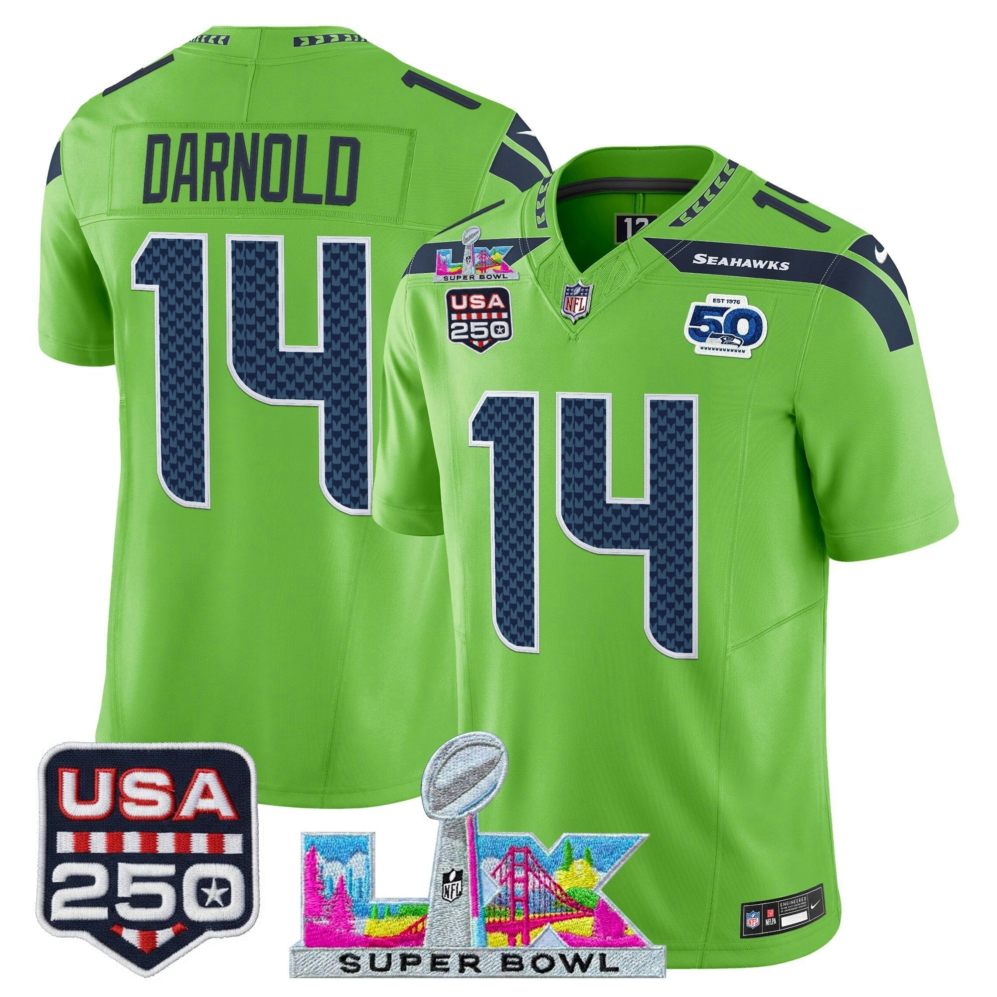 Camisa NFL Men’s Seattle “Super Bowl LX & United States 250th Anniversary Patch” Vapor Limited Jersey