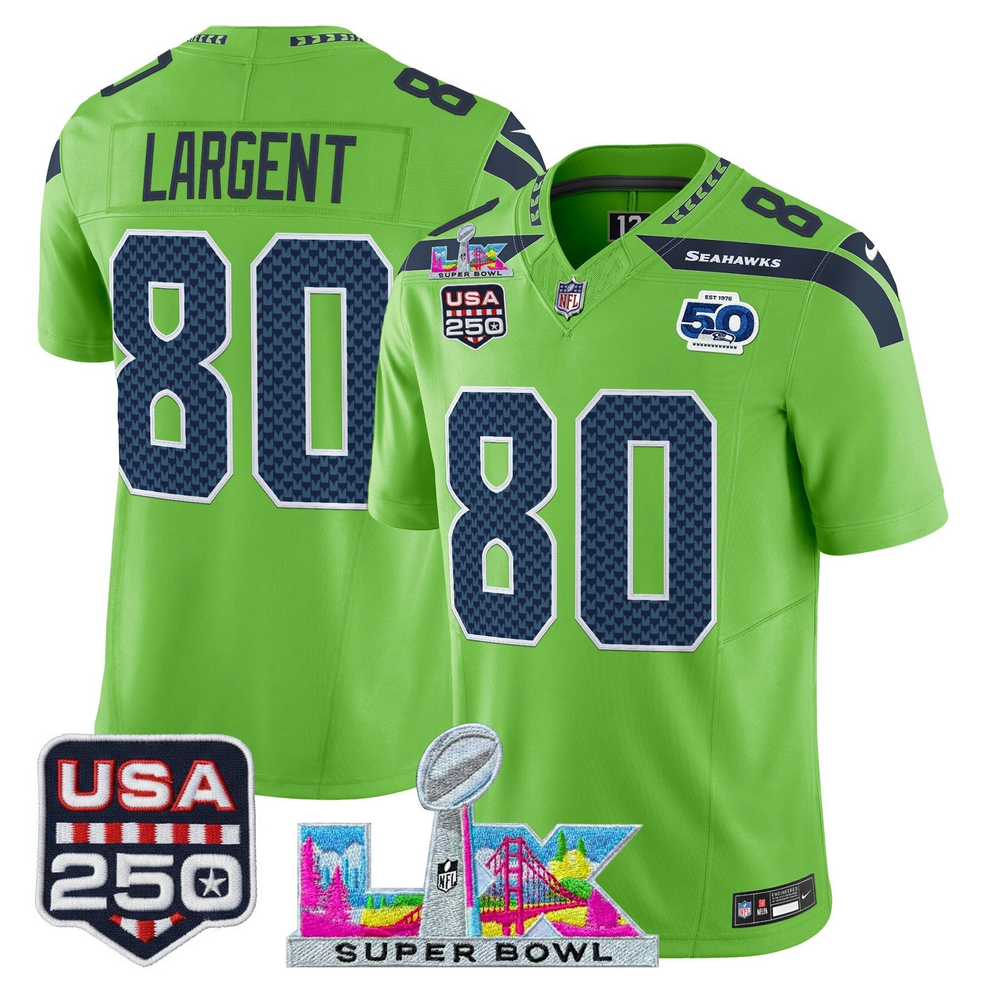 Camisa NFL Men’s Seattle “Super Bowl LX & United States 250th Anniversary Patch” Vapor Limited Jersey