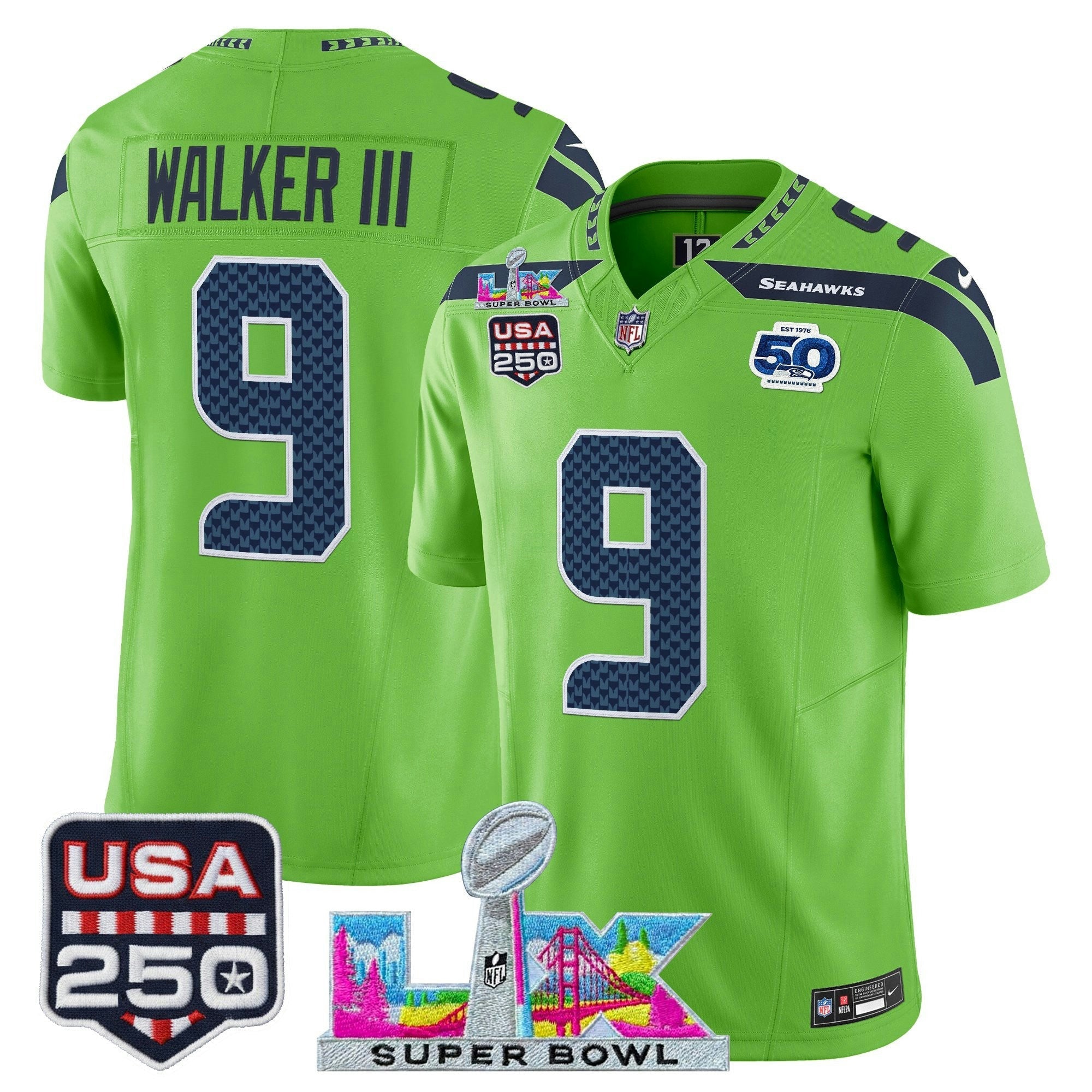 Camisa NFL Men’s Seattle “Super Bowl LX & United States 250th Anniversary Patch” Vapor Limited Jersey