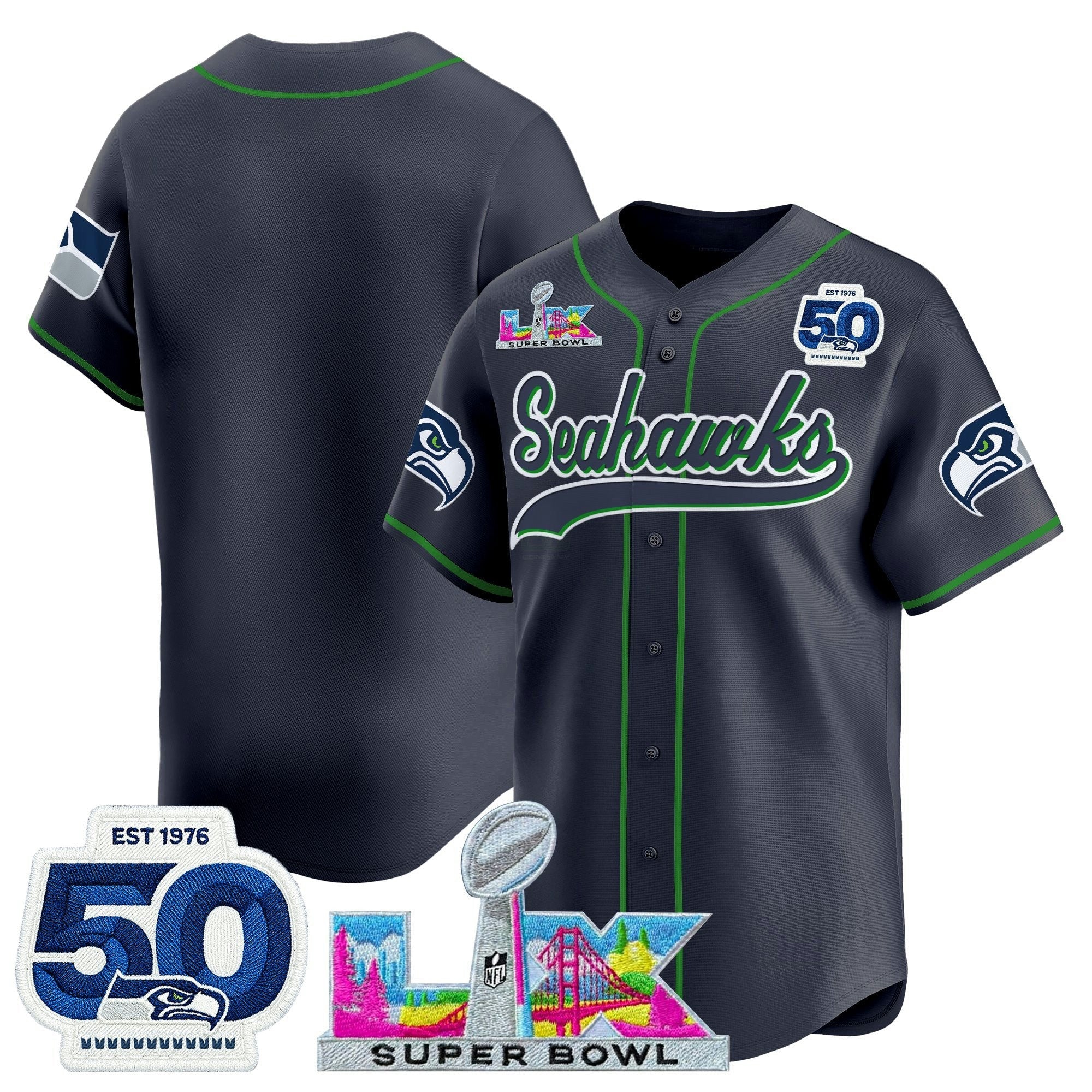 Camisa NFL Men’s Seattle “Super Bowl LX & United States 250th Anniversary Patch” Vapor Jersey