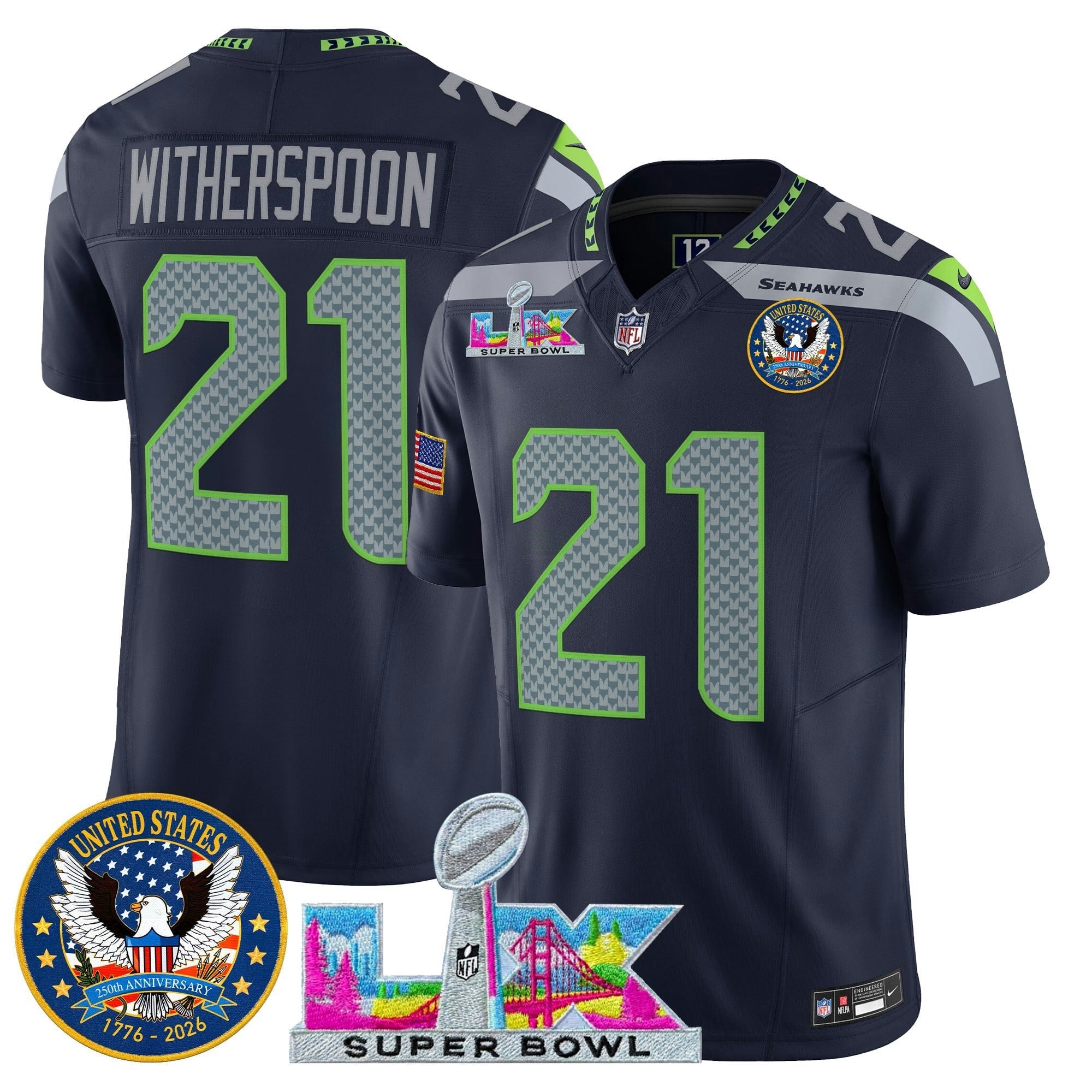 Camisa NFL Men’s Seattle “Super Bowl LX & United States 250th Patch” Vapor Limited Jersey