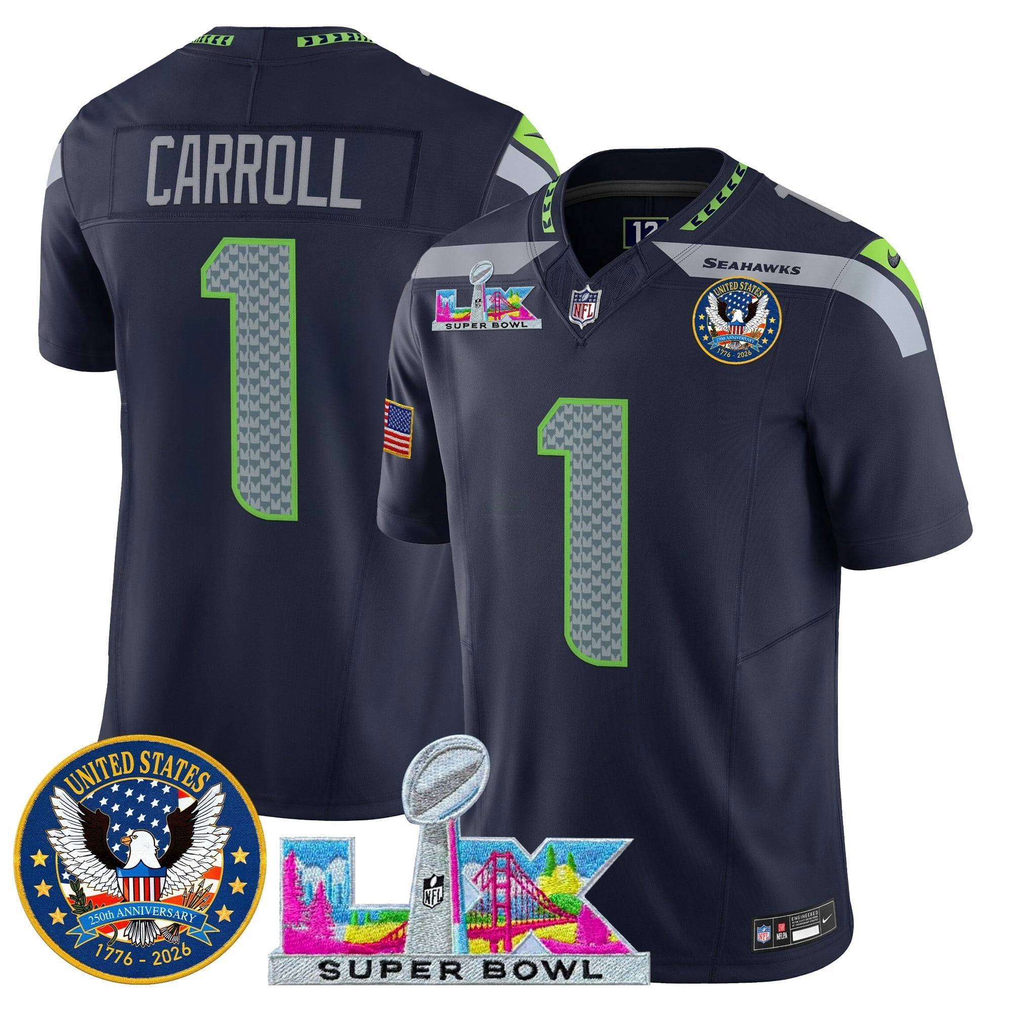 Camisa NFL Men’s Seattle “Super Bowl LX & United States 250th Patch” Vapor Limited Jersey