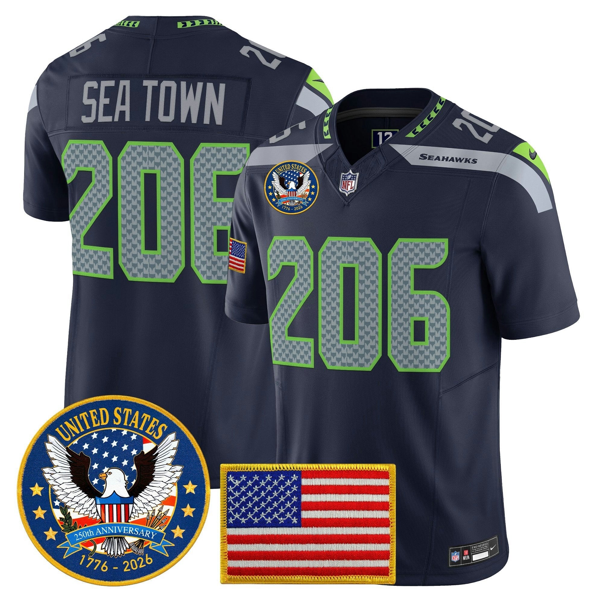 Camisa NFL Men’s Seattle “United States 250th Anniversary Patch” Vapor Limited Jersey