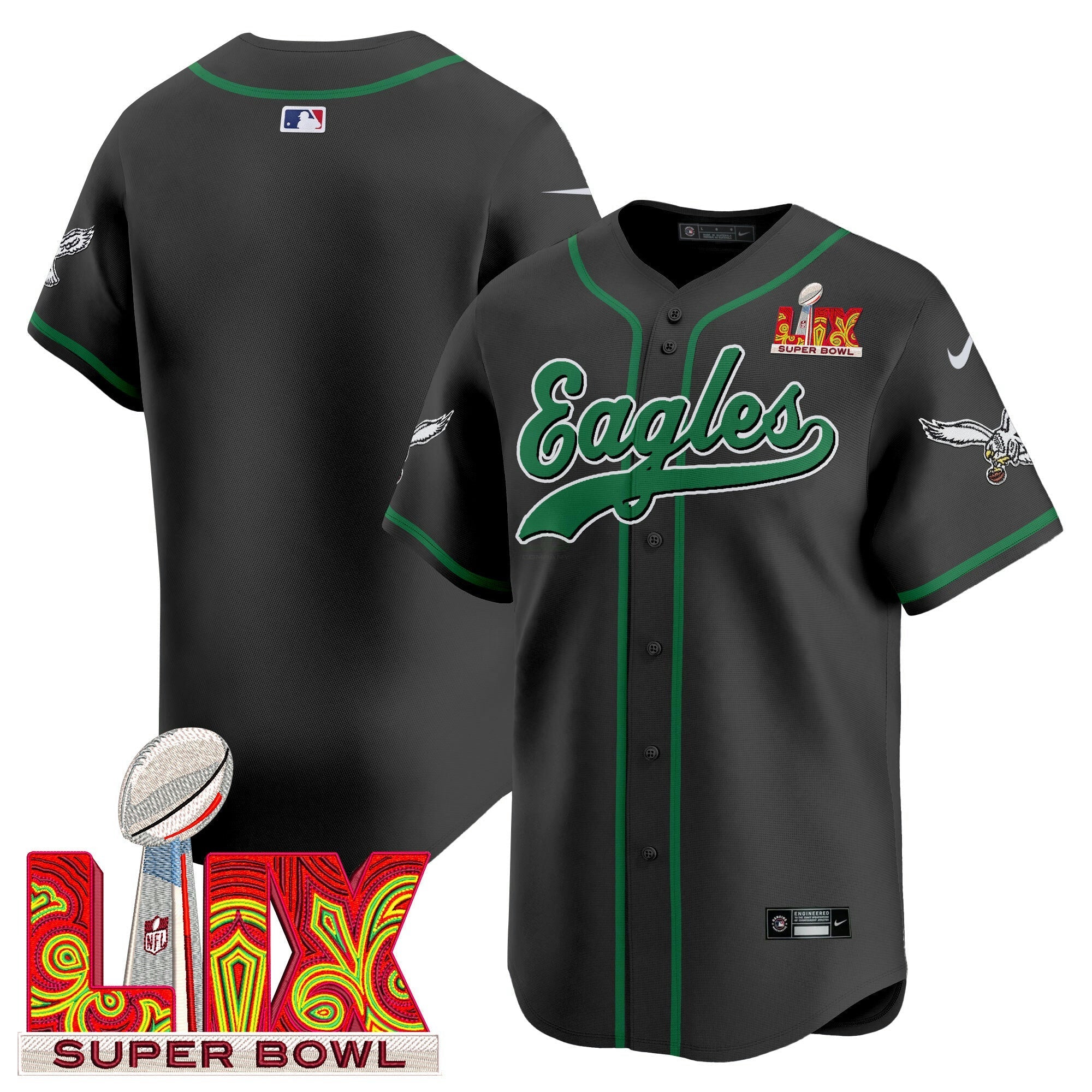 Camisa NFL Men’s Super Bowl LIX Patch Kelly Green Vapor Jersey V2