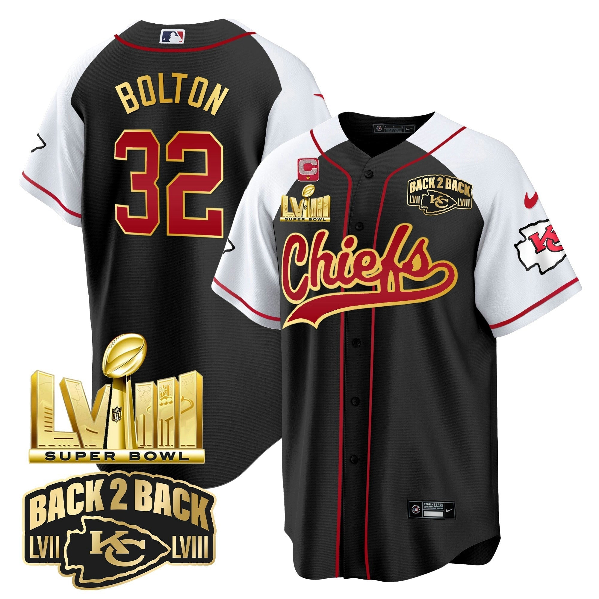Camisa NFL Men’s Super Bowl LVIII & Back 2 Back Gold Patch Jersey