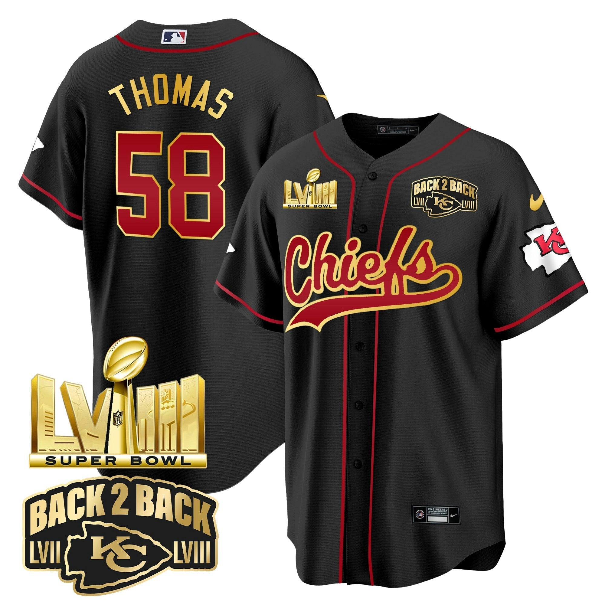 Camisa NFL Men’s Super Bowl LVIII & Back 2 Back Gold Patch Jersey