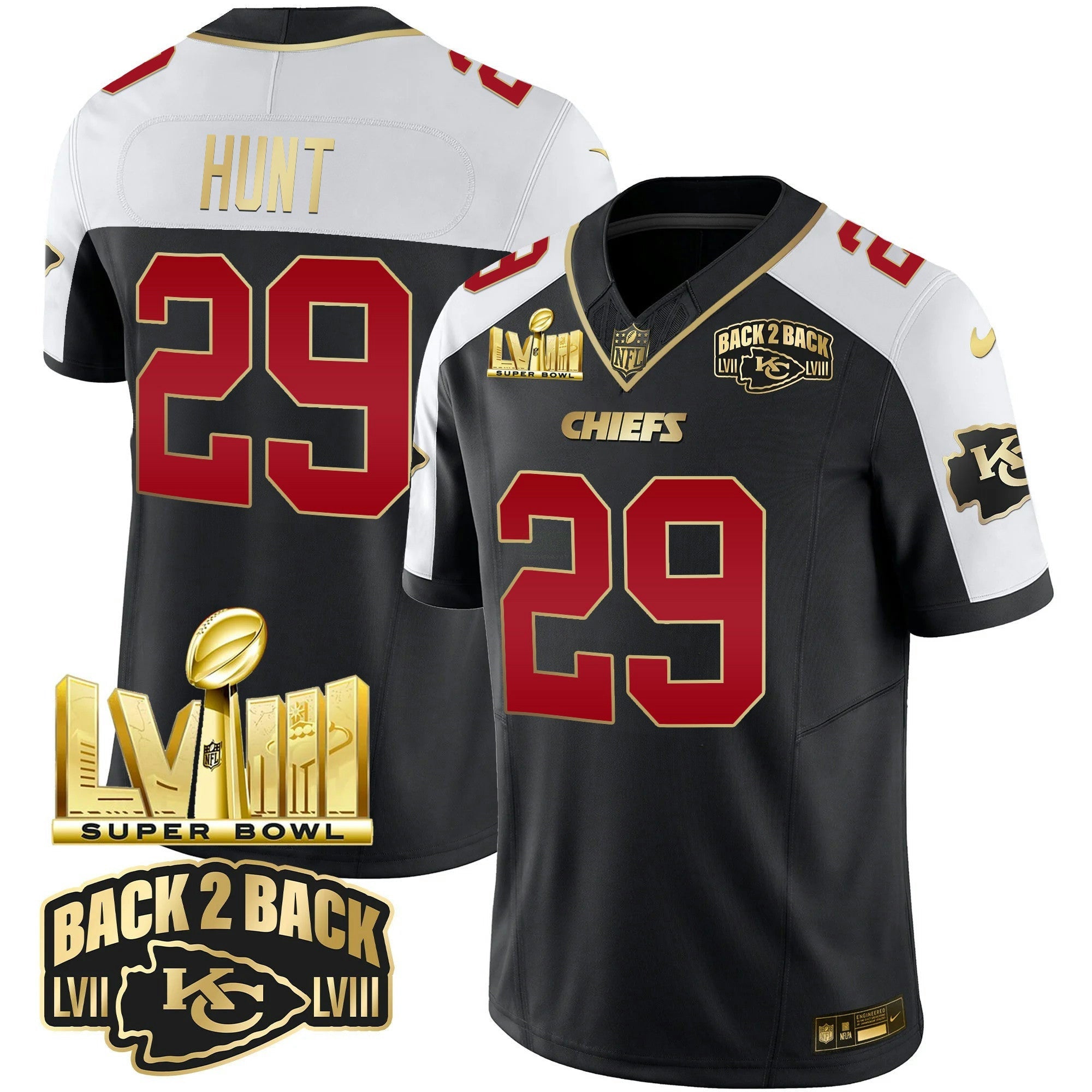 Camisa NFL Men’s Super Bowl LVIII & Back 2 Back Gold Patch Vapor Jersey