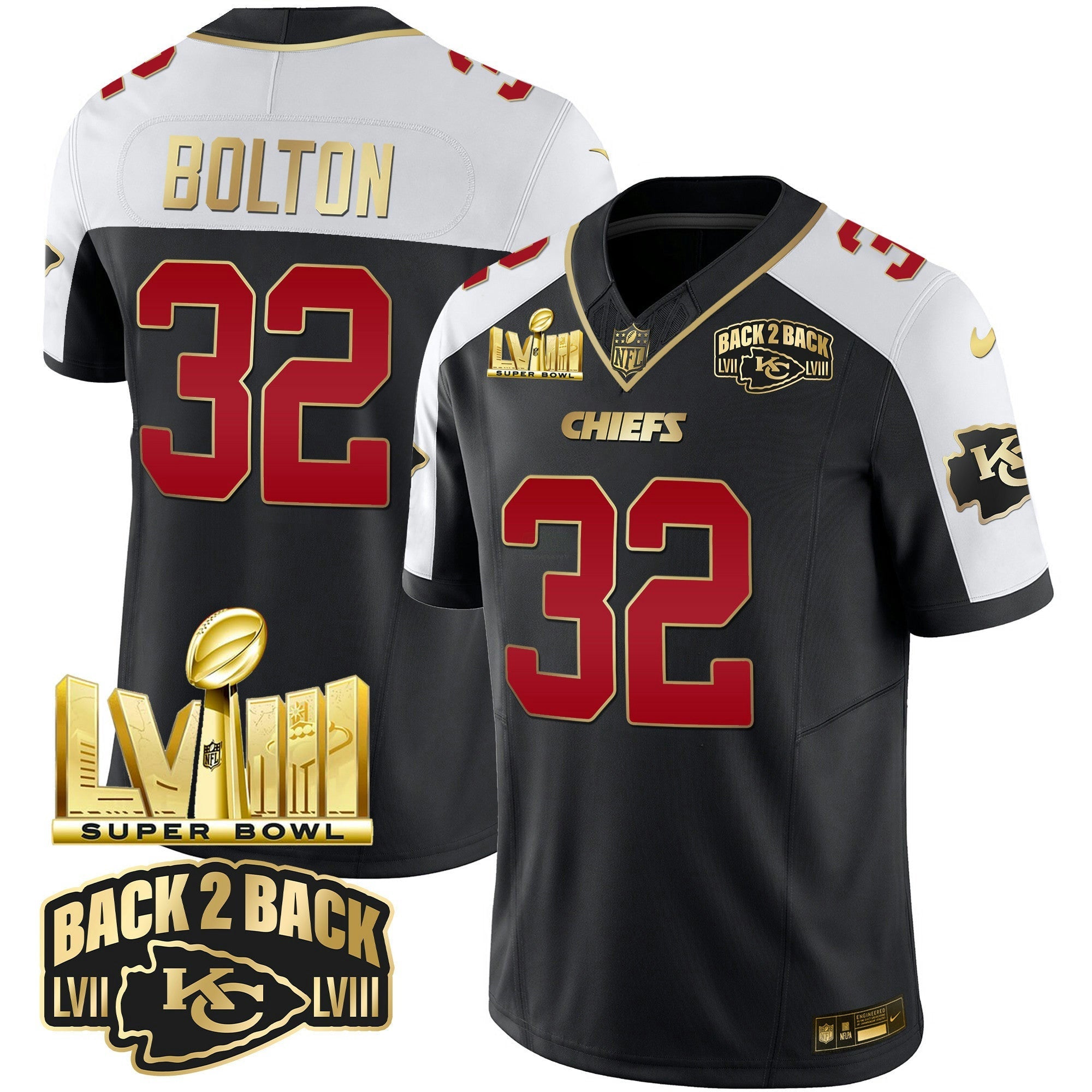 Camisa NFL Men’s Super Bowl LVIII & Back 2 Back Gold Patch Vapor Jersey
