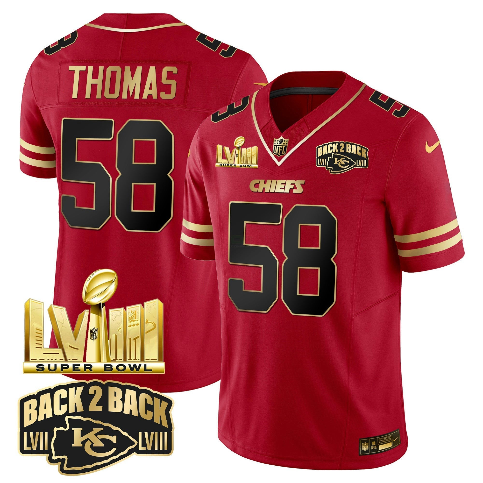 Camisa NFL Men’s Super Bowl LVIII & Back 2 Back Gold Patch Vapor Jersey