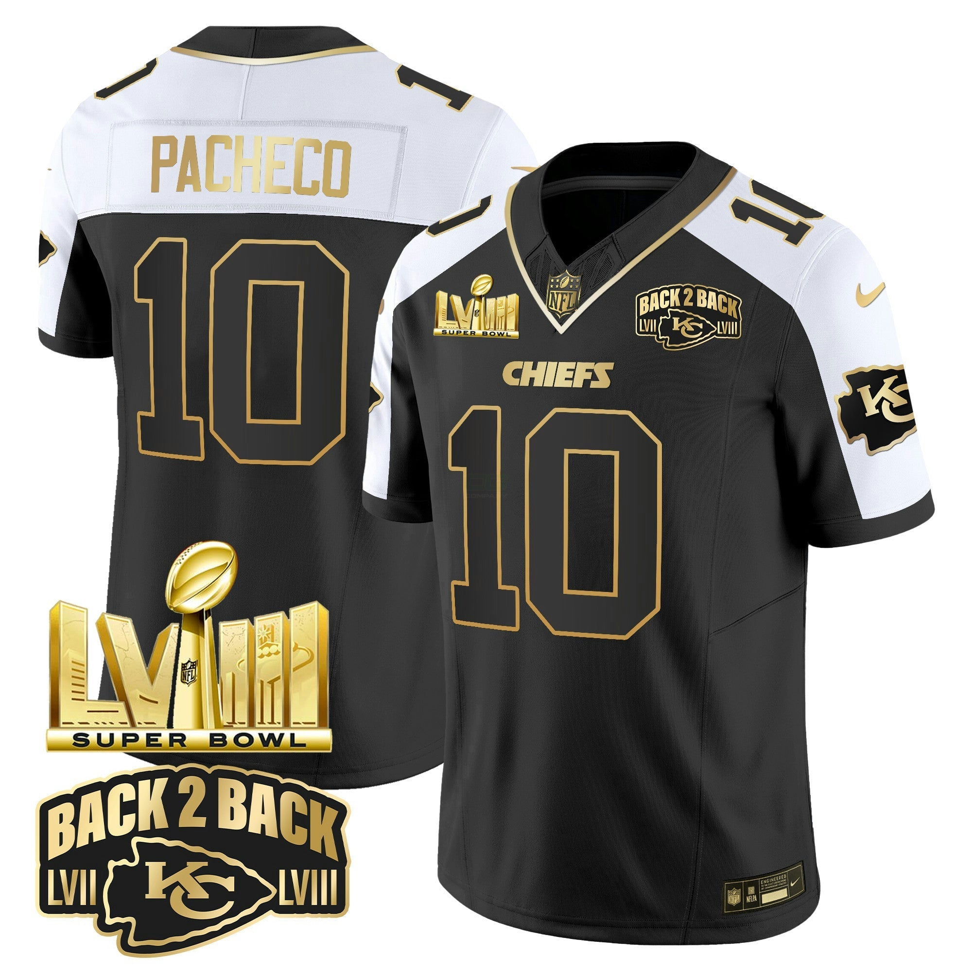 Camisa NFL Men’s Super Bowl LVIII & Back 2 Back Gold Patch Vapor Jersey V2