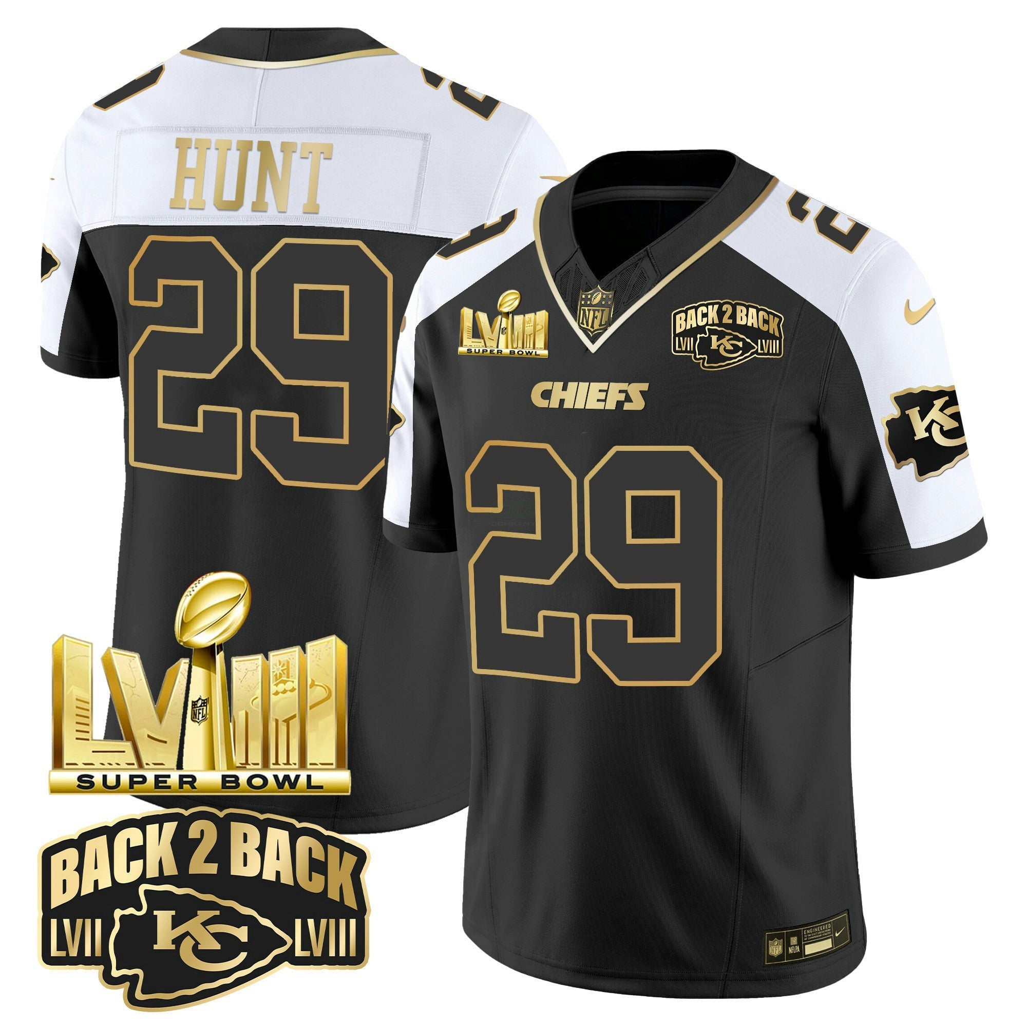 Camisa NFL Men’s Super Bowl LVIII & Back 2 Back Gold Patch Vapor Jersey V2