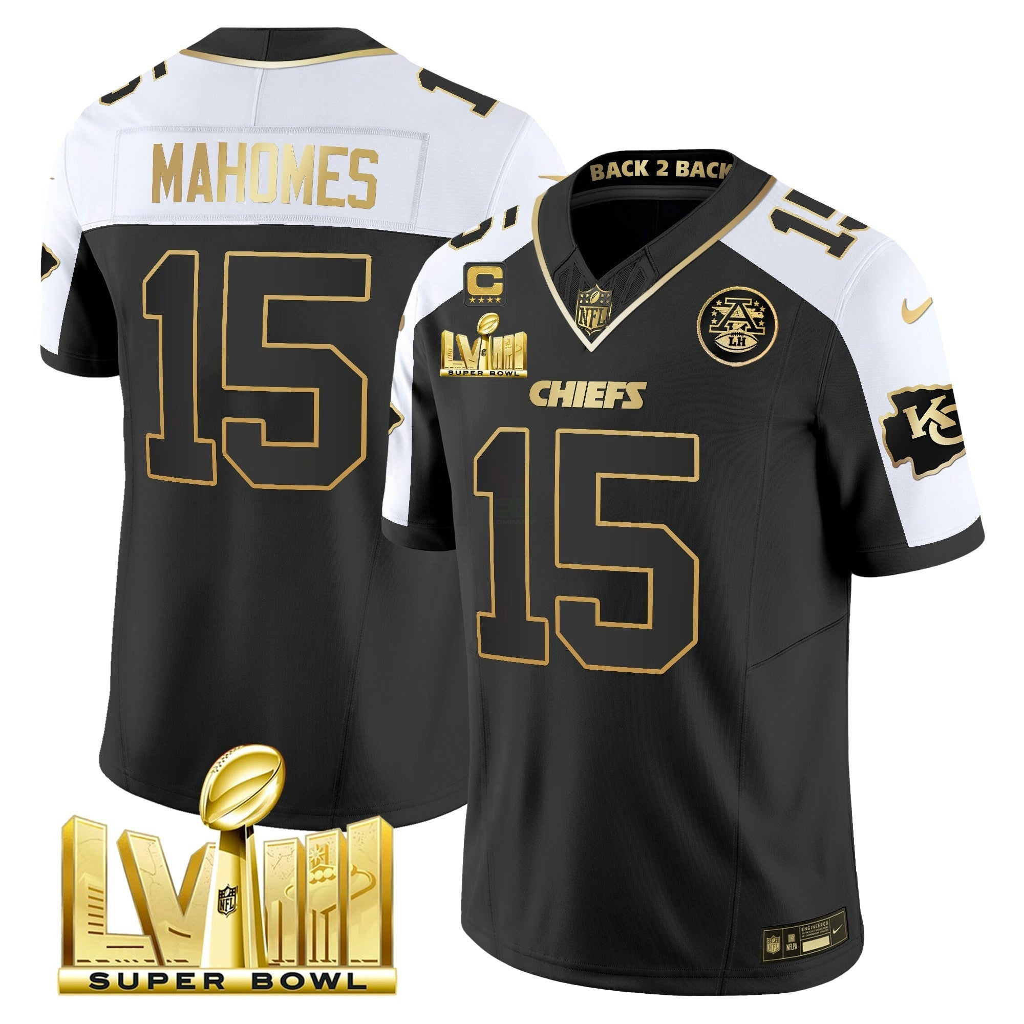 Camisa NFL Men’s Super Bowl LVIII & Back 2 Back Gold Patch Vapor Jersey V5