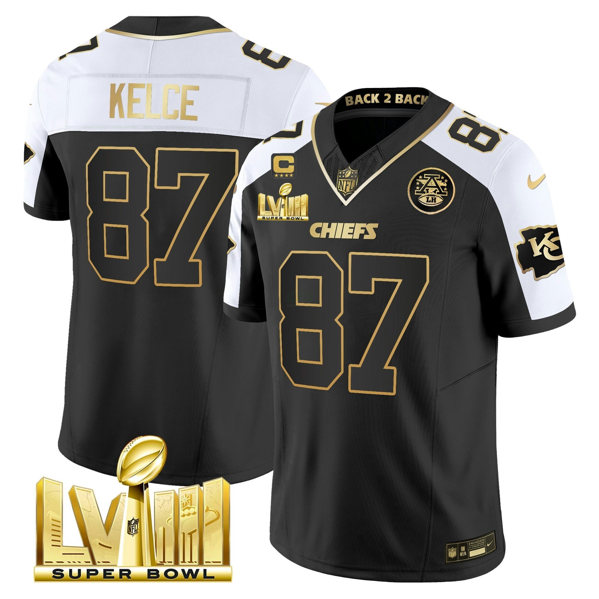 Camisa NFL Men’s Super Bowl LVIII & Back 2 Back Gold Patch Vapor Jersey V5